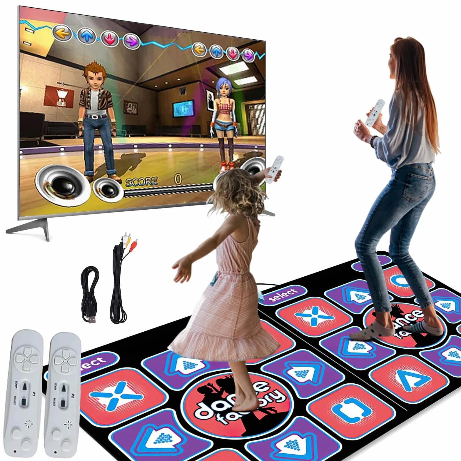 Tappetino da ballo 2 in 1 per TV e PC, doppio tappetino da ballo per bambini adulti, t-apis di d-anse interattivo con 2 controller di gioco, 100 canzoni e 65 giochi, per fitness, danza e festa