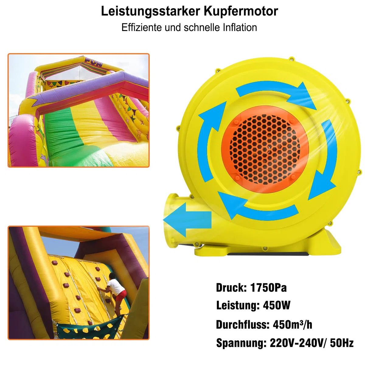 UISEBRT Pompa ad aria elettrica gonfiabile, soffiatore d'aria con grande fondo e apertura dell'aria, ventilatore portatile, soffiatore permanente per giocattoli gonfiabili