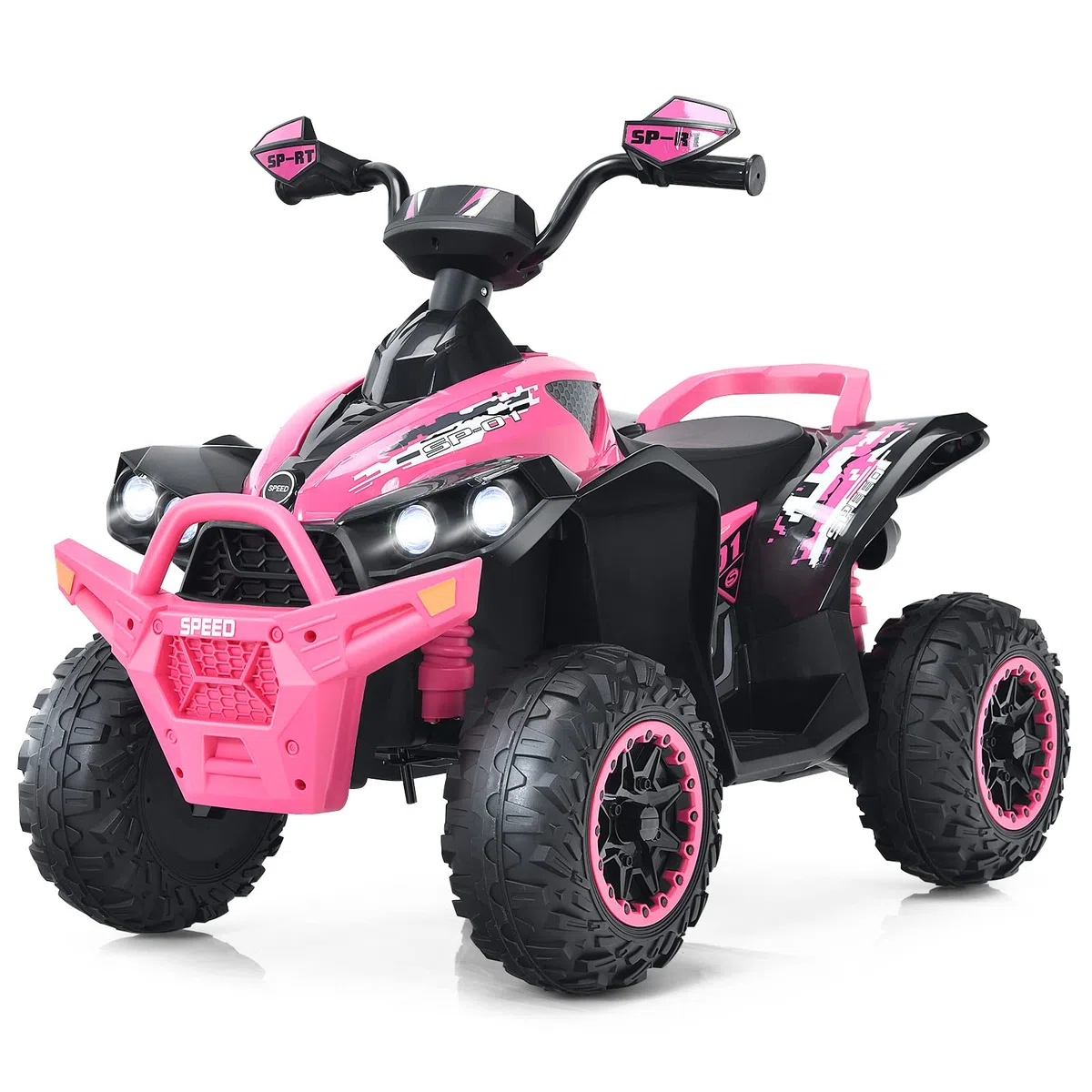 COSTWAY 12V Quad Elettrico per Bambini, Auto Cavalcabile con Luci LED Musica, 2,2-4,3 km/h, Rosa