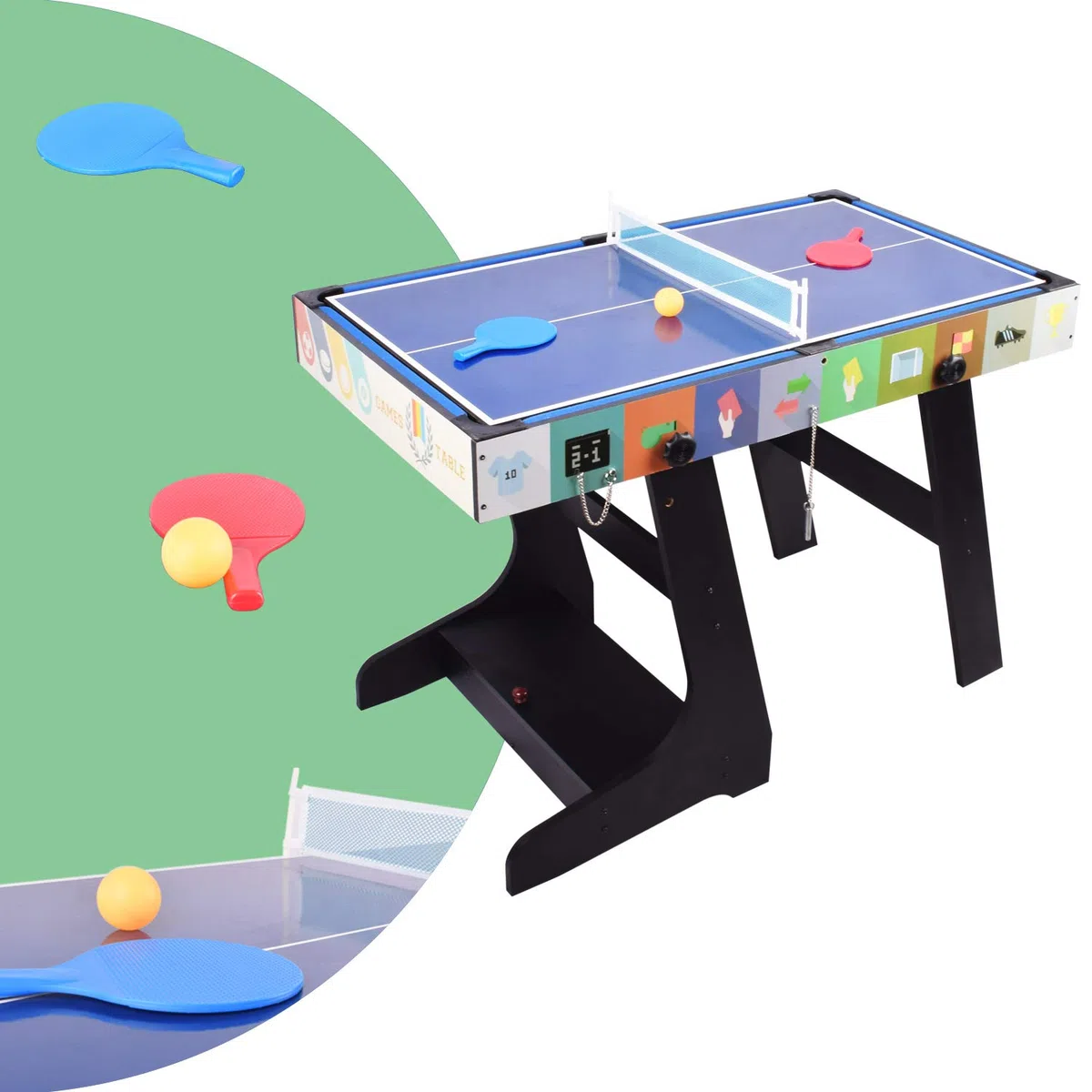 OYE Gioco da tavolo pieghevole multiradio 4FT – Calcio balilla (calciatore da tavolo)/ping-pon/hockey/tavolo da biliardo, MDF, 124 x 82 x 61 cm