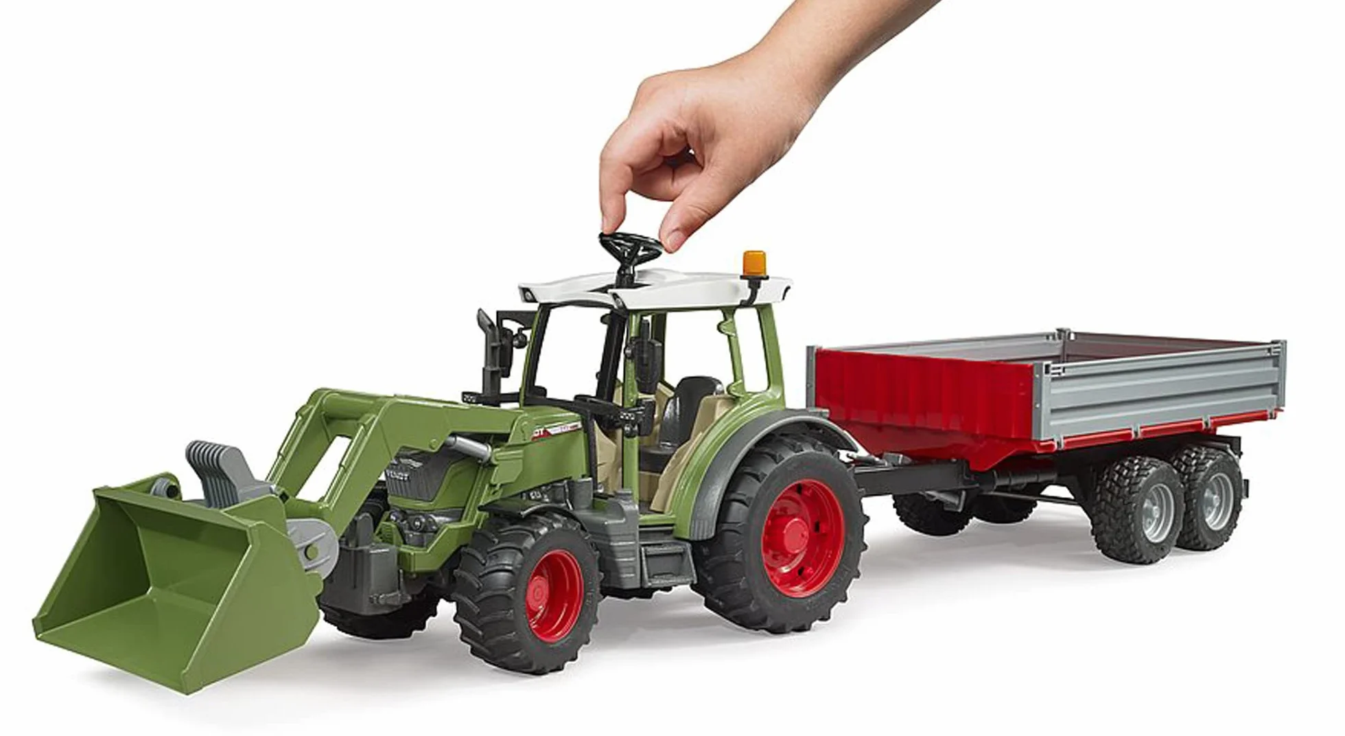 bruder 02182 - Trattore Fendt Vario 211 con caricatore frontale e rimorchio posteriore, Veicoli Agricoltura, Bulldog, Trattore, Rimorchio, Ribaltabile, Giocattoli dai 3 anni in su