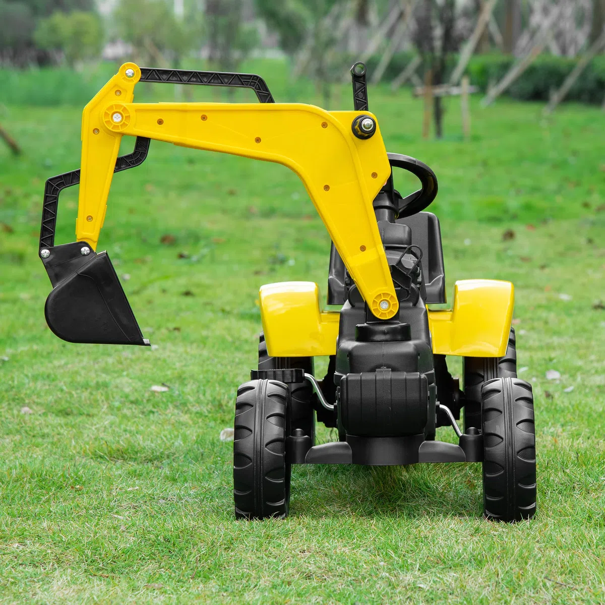 HOMCOM Ruspa Giocattolo Cavalcabile a Pedali per Bambini 3-6 Anni, Escavatore con 4 Ruote, Acciaio e Plastica, 107x42x71 cm, Giallo
