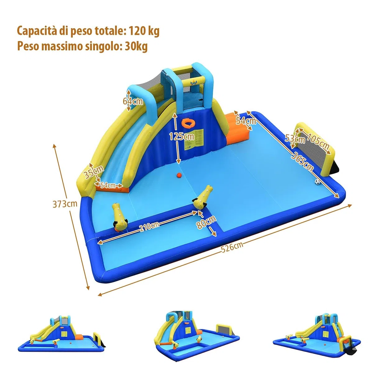 RELAX4LIFE Castello Gonfiabile per Bambini, Piscina Gonfiabile con Trampolino, Scivolo con Salita da Arrampicata e Sottopassaggio, Pieghevole da Esterno (MODELLO 11)