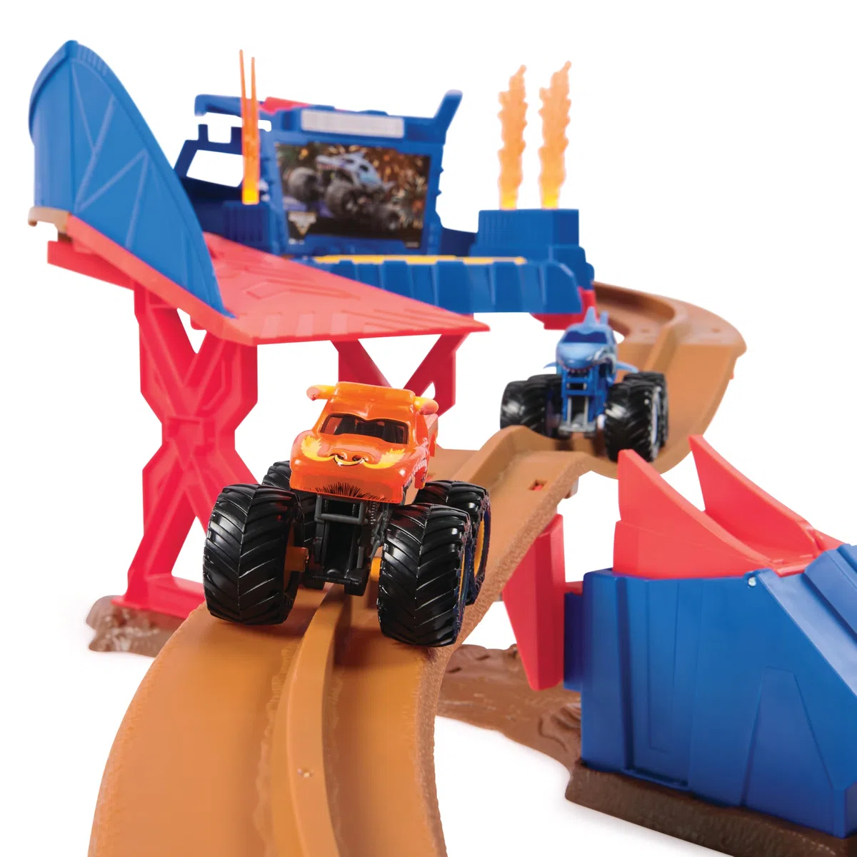 Monster Jam Set Gioco Supercharge Speedway Pista Illuminata World Finals Monster Truck Die-Cast Megalodon El Toro Loco Scala 1:64