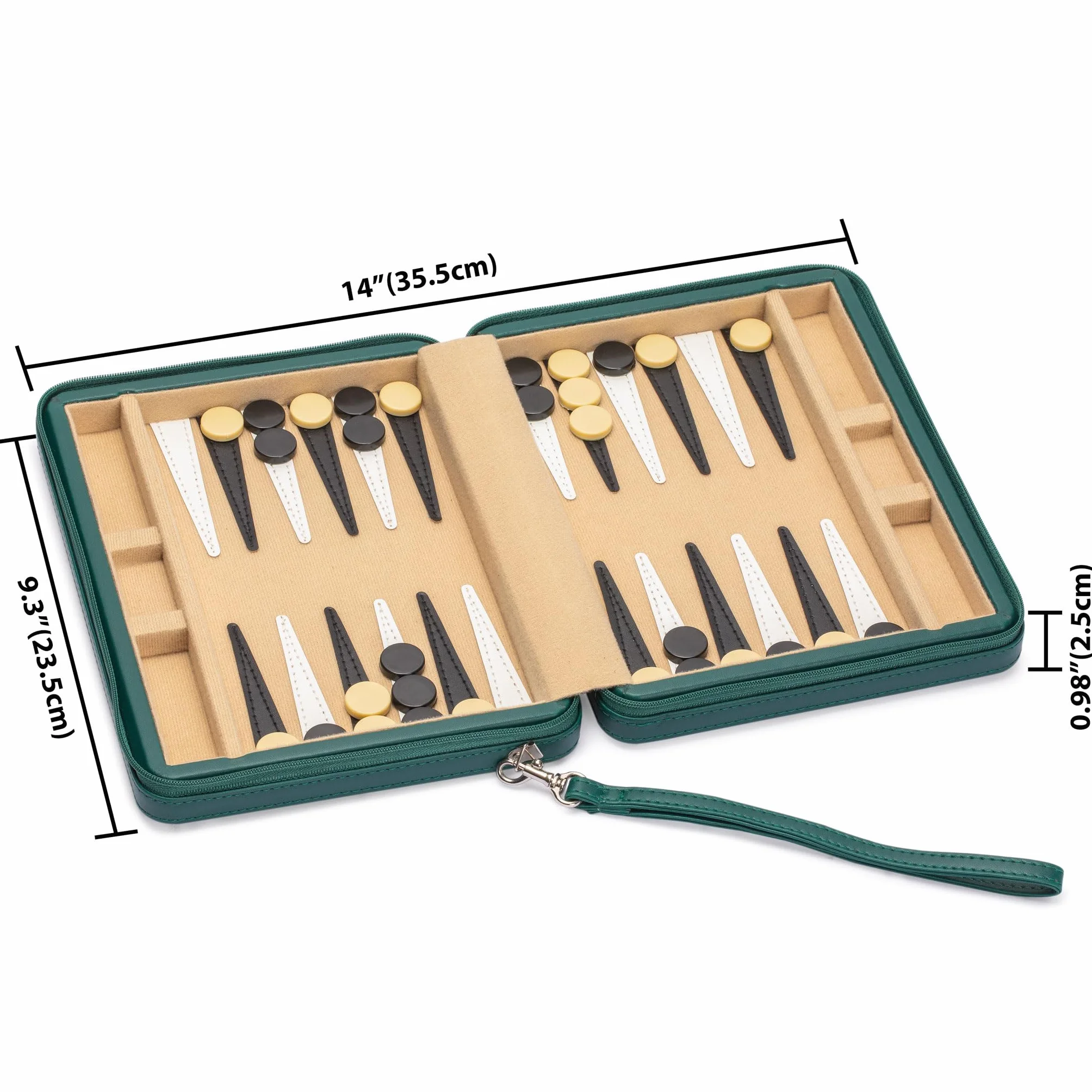 Yellow Mountain Imports Mini Backgammon da Viaggio, Izmir - Pedine magnetiche e tabellone da 23,5 cm in elegante custodia in ecopelle - Classico gioco da tavolo di strategia