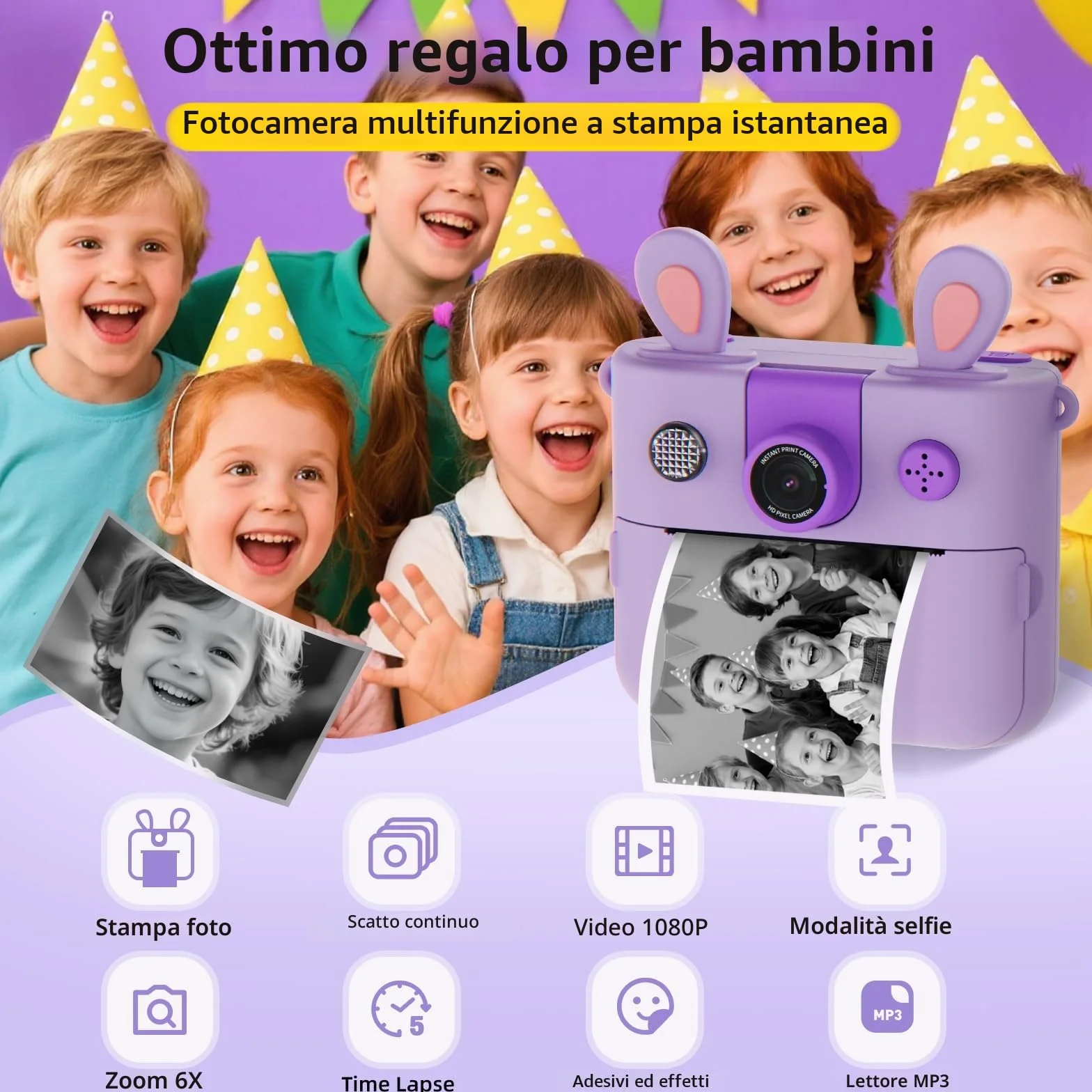 ORGSTA Macchina Fotografica Bambini Istantanea Fotocamera Digitale Stampa Foto dal Cellulare Stampante Fotografica Regali per Bambina Bambino 3-12 Anni
