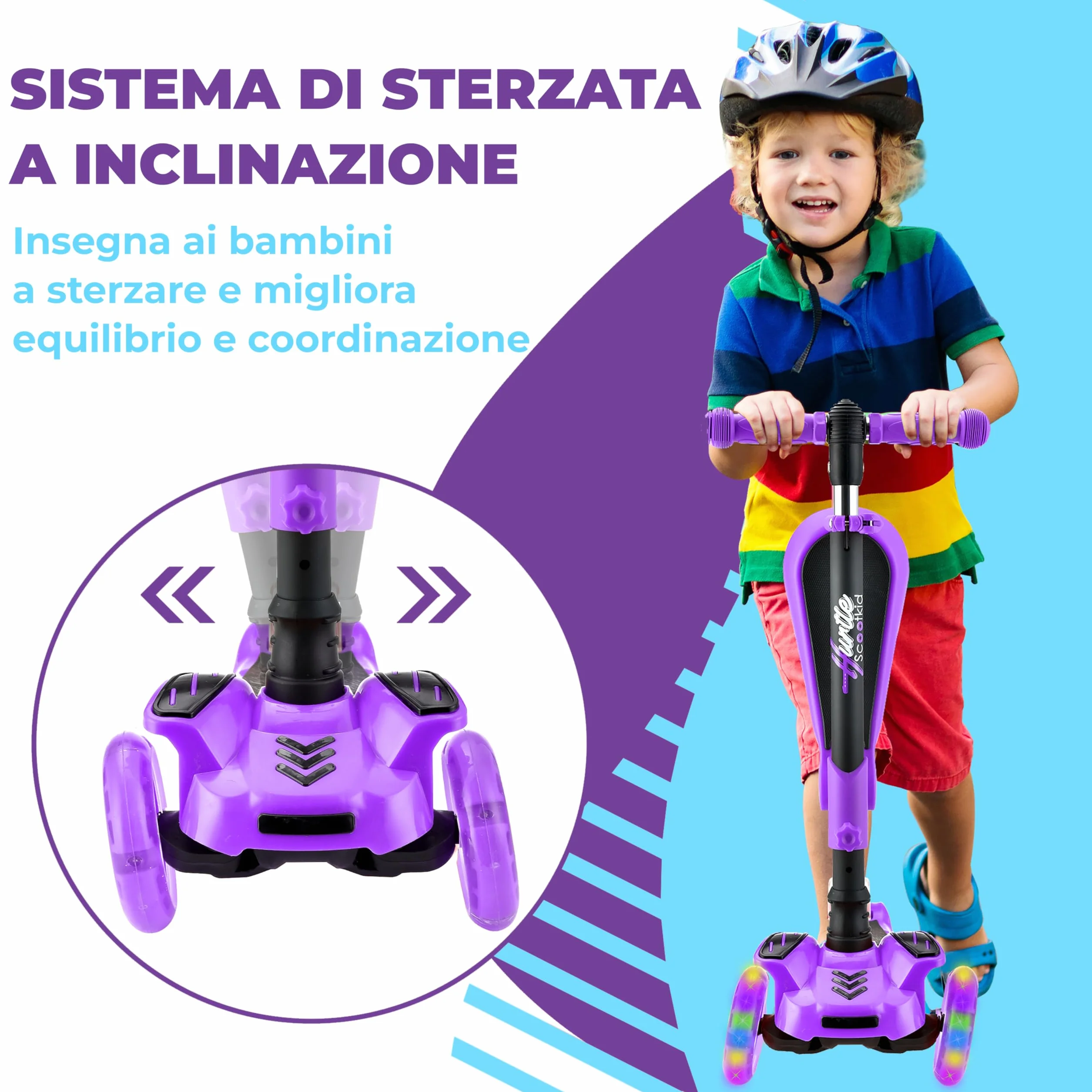 Hurtle Monopattino Bambino, Monopattino Bambina, Monopattino a 3 Ruote, Regolabile in Altezza con Sedile Pieghevole, Scooter per Bambini e Bambine con Ruote LED Multicolore, Dai 1 ai 14 Anni
