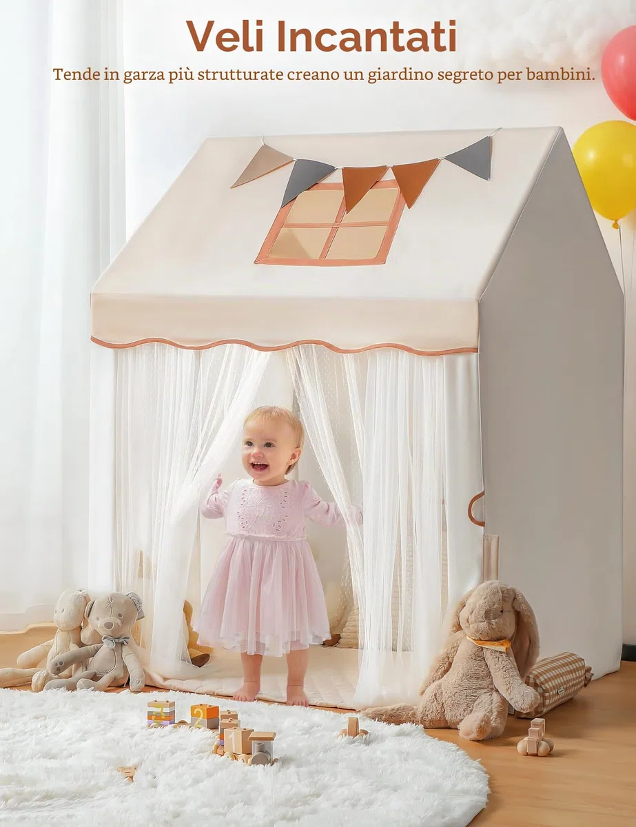 Besrey Tenda per Bambini 2-in-1 con Parco Giochi Casetta da Gioco Interna con Luci LED per 4-5 Bambini