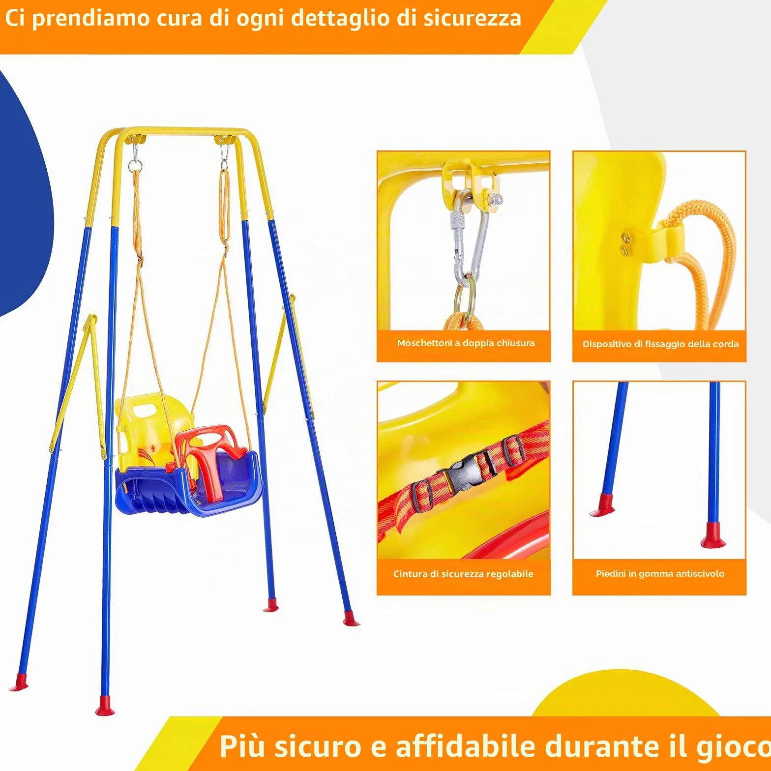 FUNLIO 3-in-1 Altalena per Bambini & 4 Sacchi di Sabbia, Resistente per Cortile, Altalena per Bambini Indoor/Outdoor, Supporto in Metallo Pieghevole e Istruzioni Chiare, Facile da Montare e Conservare