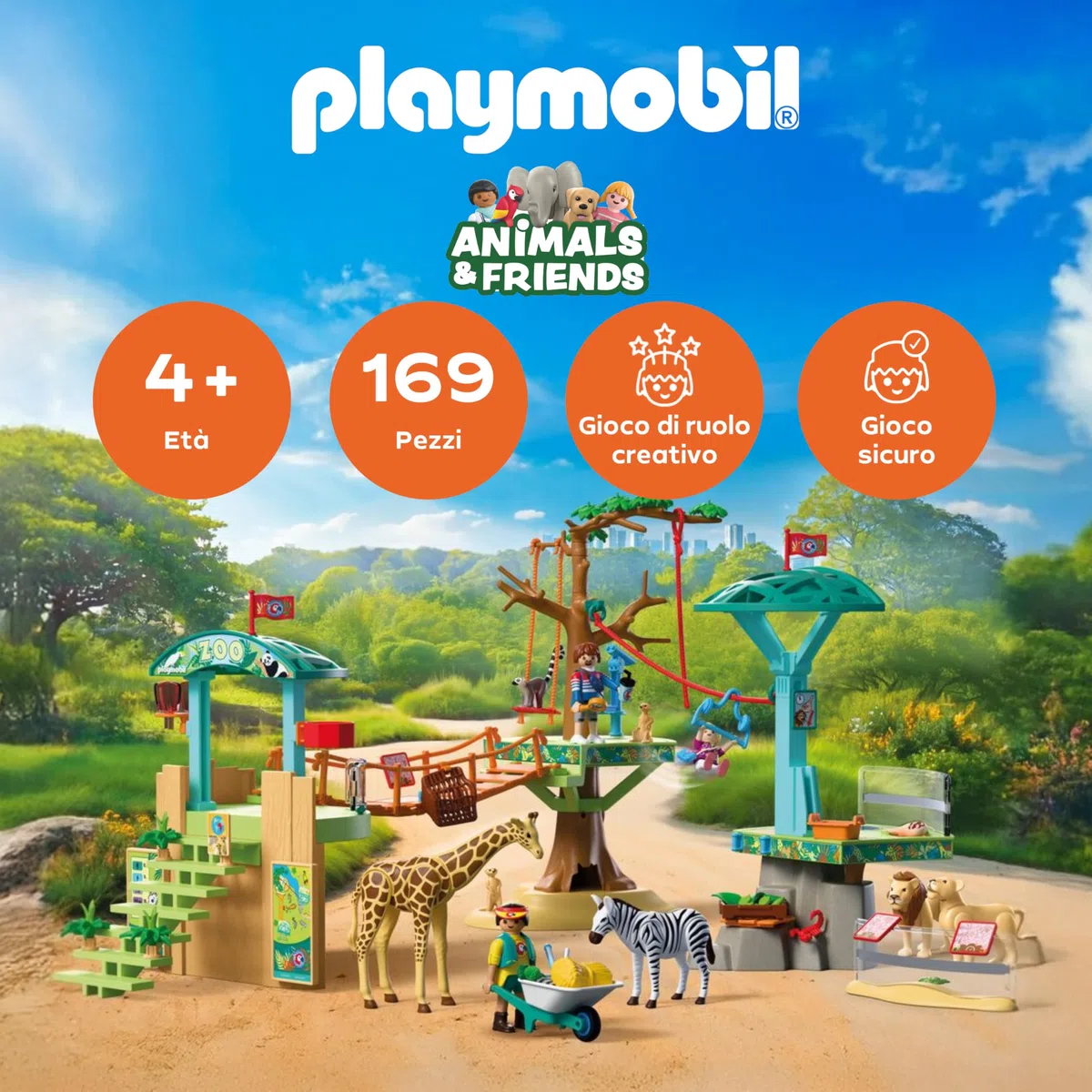 PLAYMOBIL | Animals & Friends | Zoo Parco avventura con animali | 3 piattaforme con funivia e ponte sospeso | gioco per bambini dai 4 anni in su | 72070