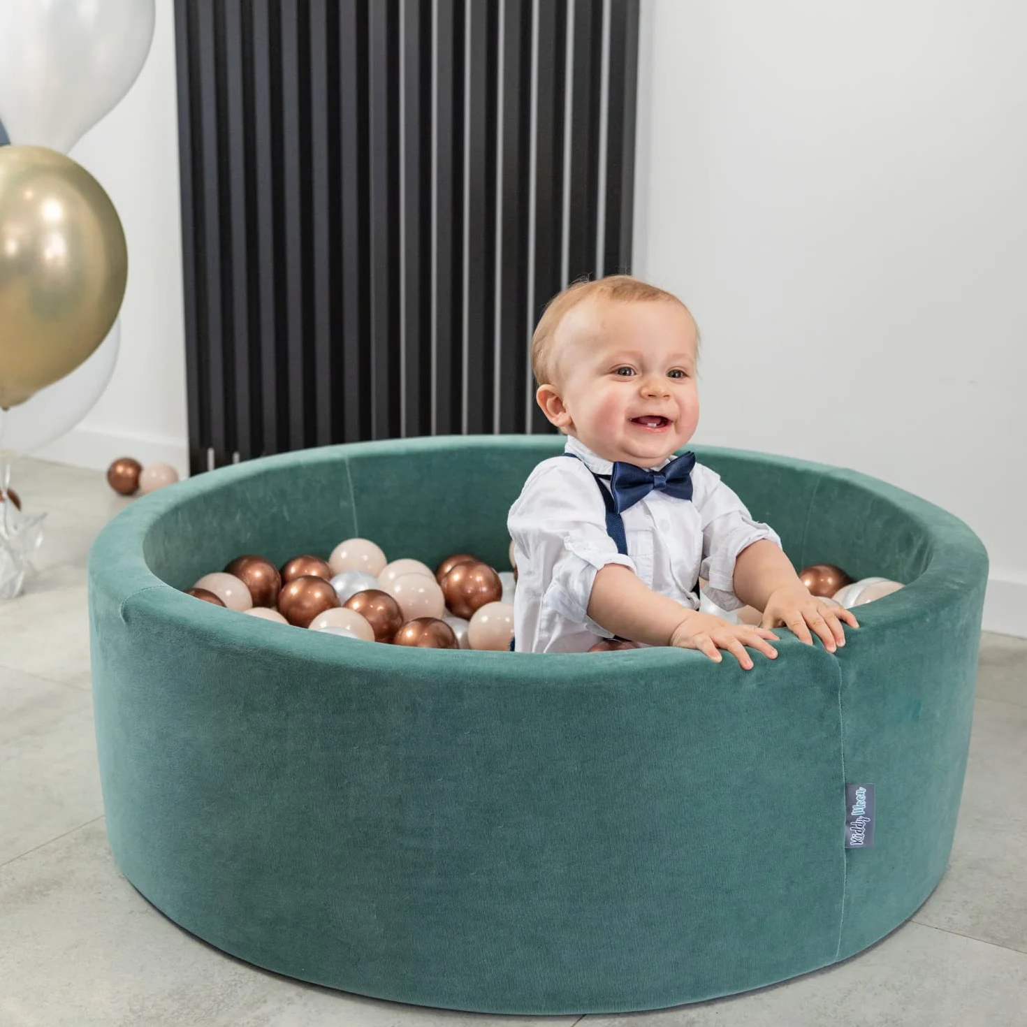 KiddyMoon Piscina di Palline Colorate 90X30cm/200 Palline ∅ 7CM per Bambini Tondo Fabbricato in EU, Primavera: Verde Chiaro/Verde/Giallo/Rosa Chiaro/Rosa