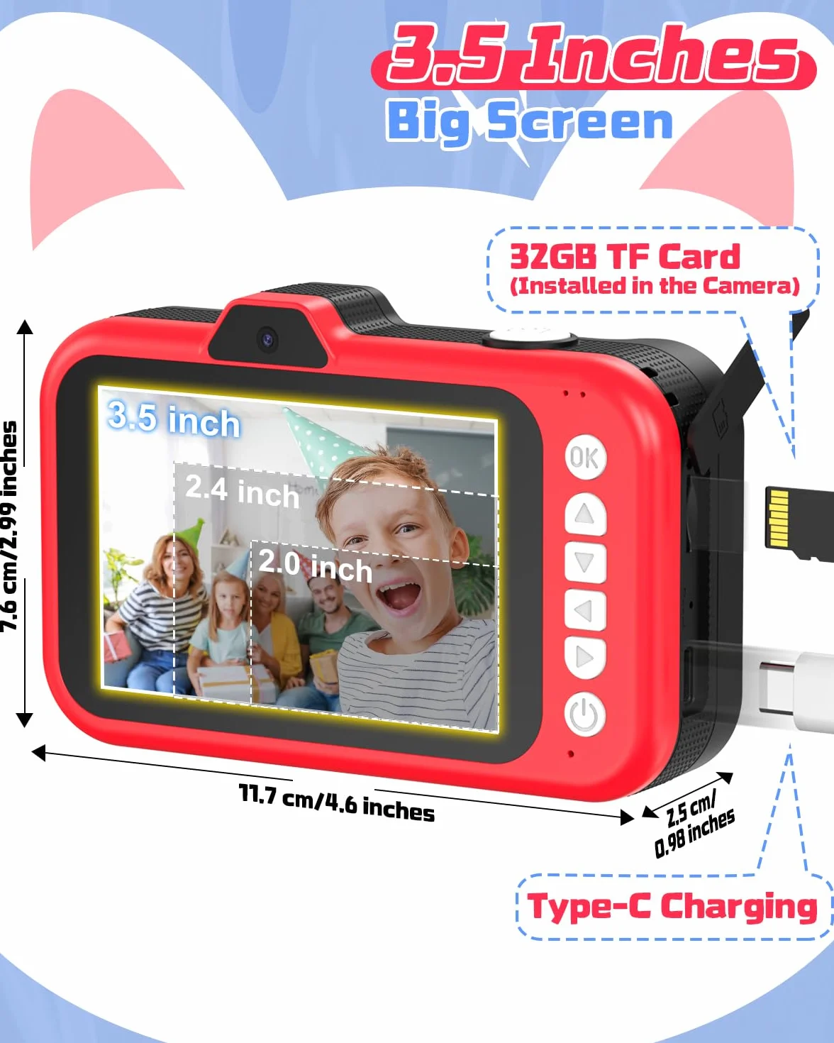 Macchina Fotografica Bambini,Usteetic 3,5” Grande Schermo 1080P Fotocamera Digitale Bambini con 360° Obiettivo Zoom LED Flash 32GB TF Scheda,Regalo di Natale Giocattolo per 3 4 5 6 8 7 9 10 11 12 Anni