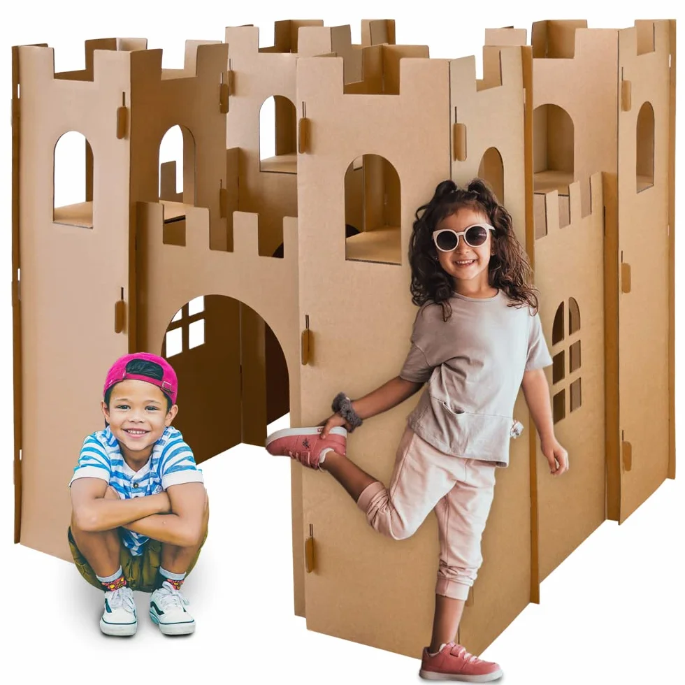 Kingpower Casetta per Bambini Castello del Cavaliere Gioca Castello Artigianato Scatola Castello Casa di Cartone, Modello:Il Castello dei Cavalieri 01