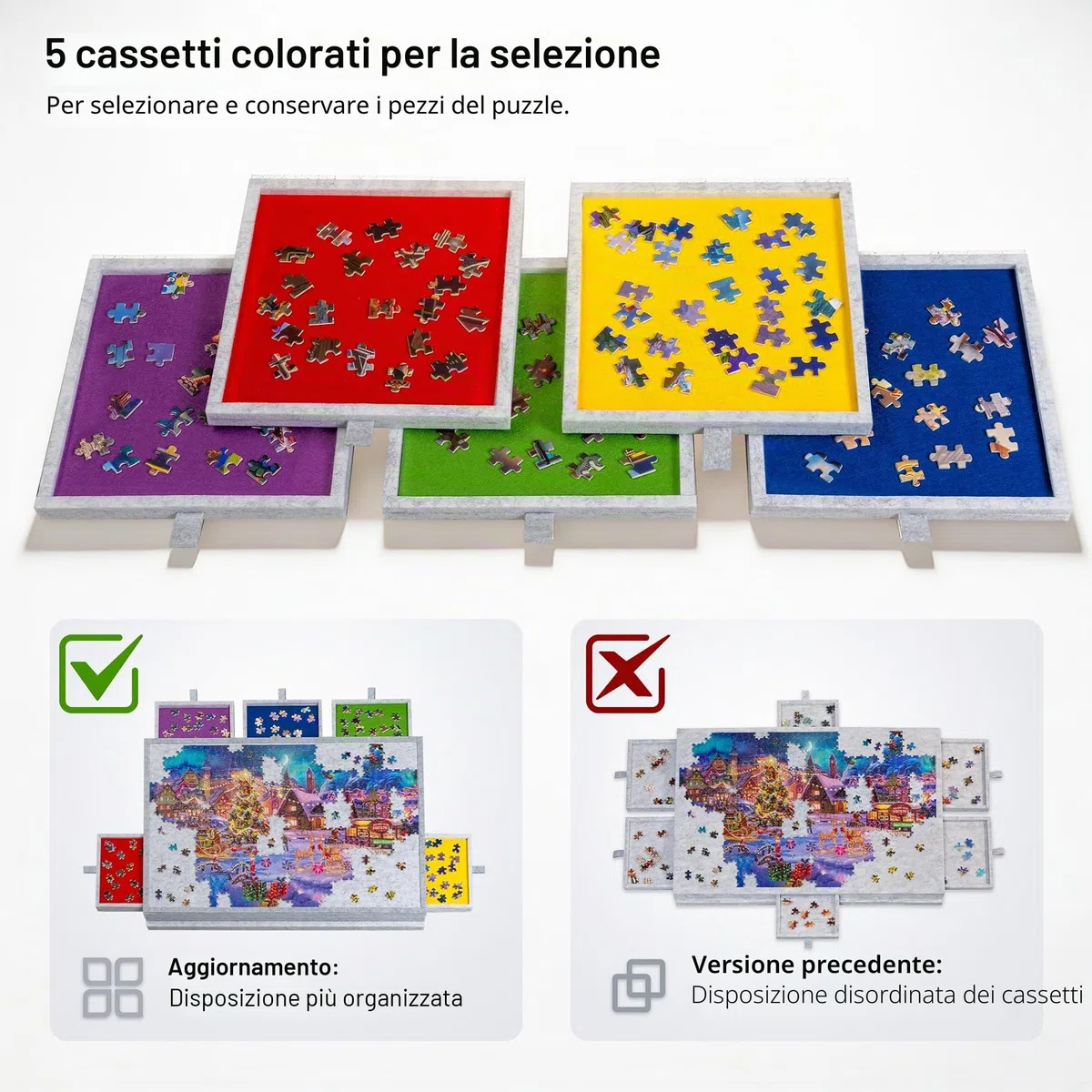 Lavievert Tavola puzzle inclinabile con supporto e copertura progettati 2 in 1, super leggero, in feltro, con 6 cassetti, tavolo puzzle portatile per giochi fino a 1000 pezzi, grigio chiaro