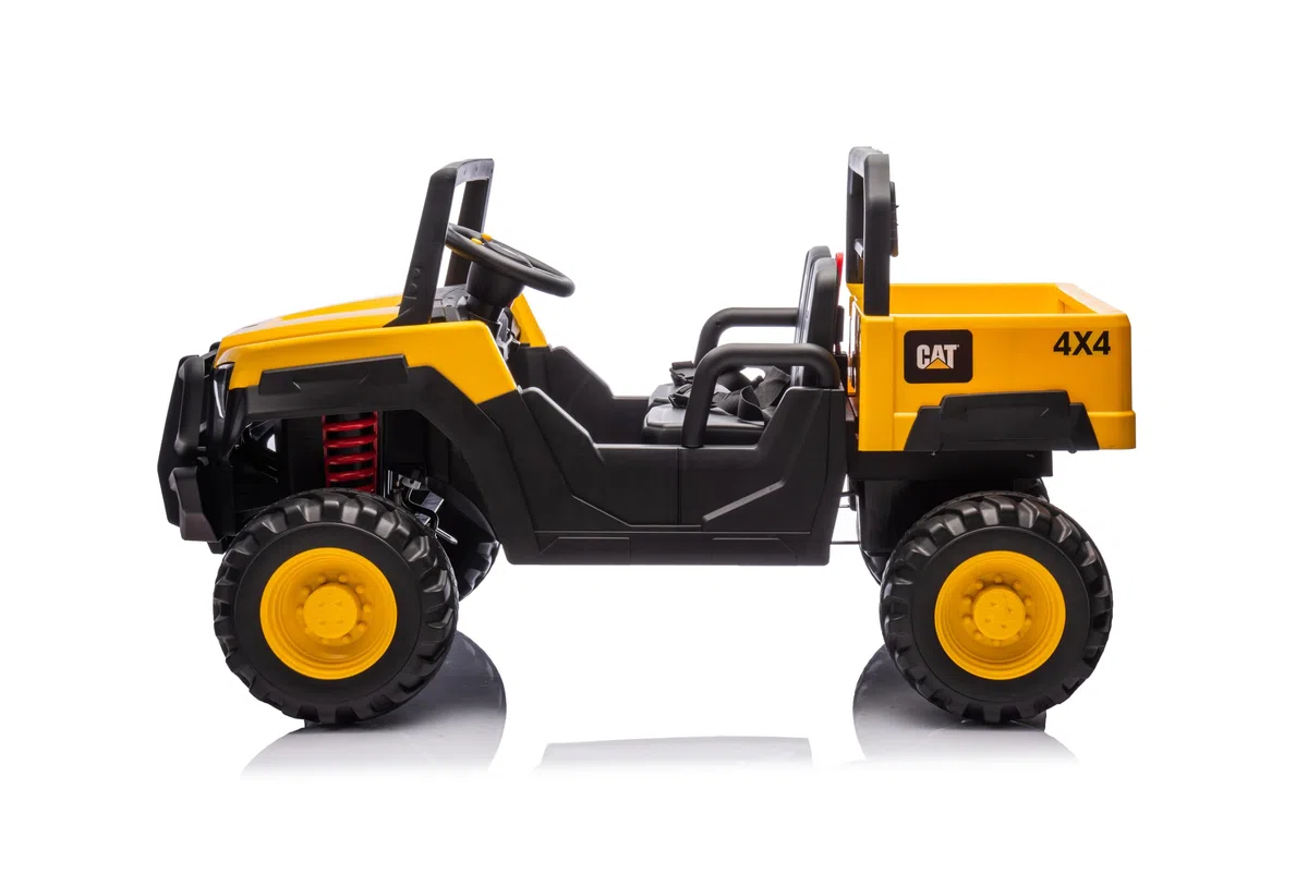 Caterpillar Macchina Elettrica 24V per Bambini Camion da Cantiere con Cassone Ribaltabile e Pala 4 Motori 100W Telecomando Genitori 50kg