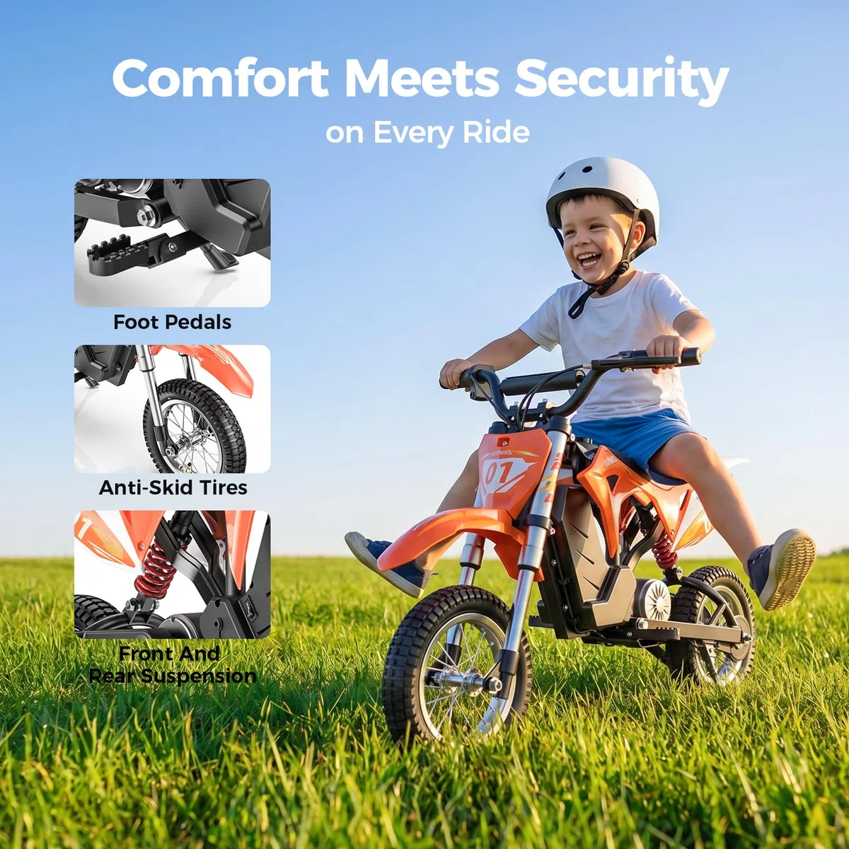Milerocket 1 Moto Elettrica Bambini 4-10 Anni, 3 Velocità 8/12/25 Km/h, Batteria 36V 4Ah, Autonomia 20 Km, Doppia Sospensione