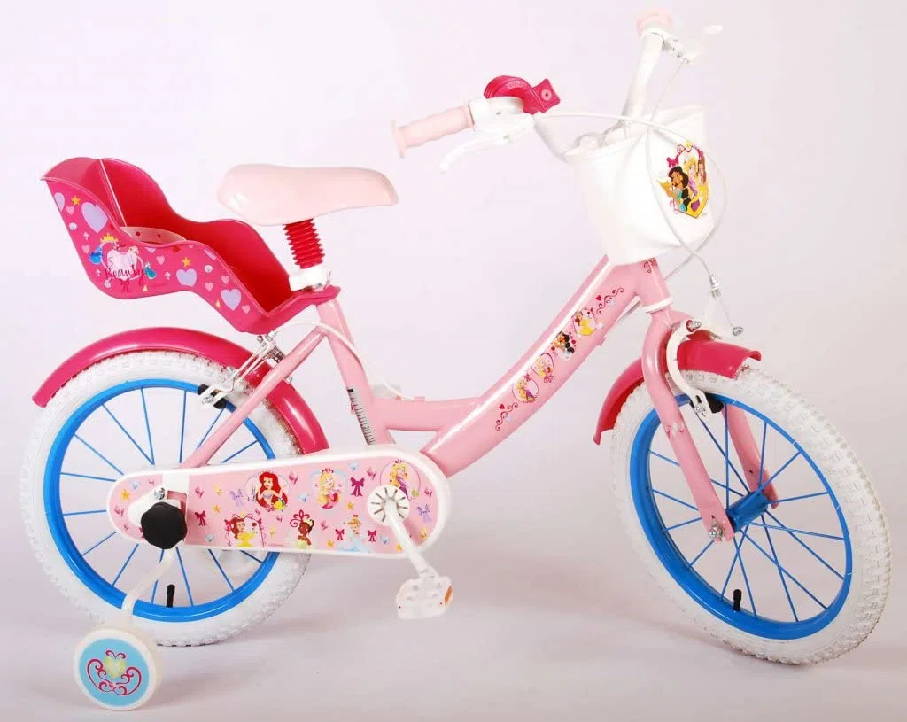 Bicicletta per bambini Disney Princess 16 pollici con cestino e portabambole