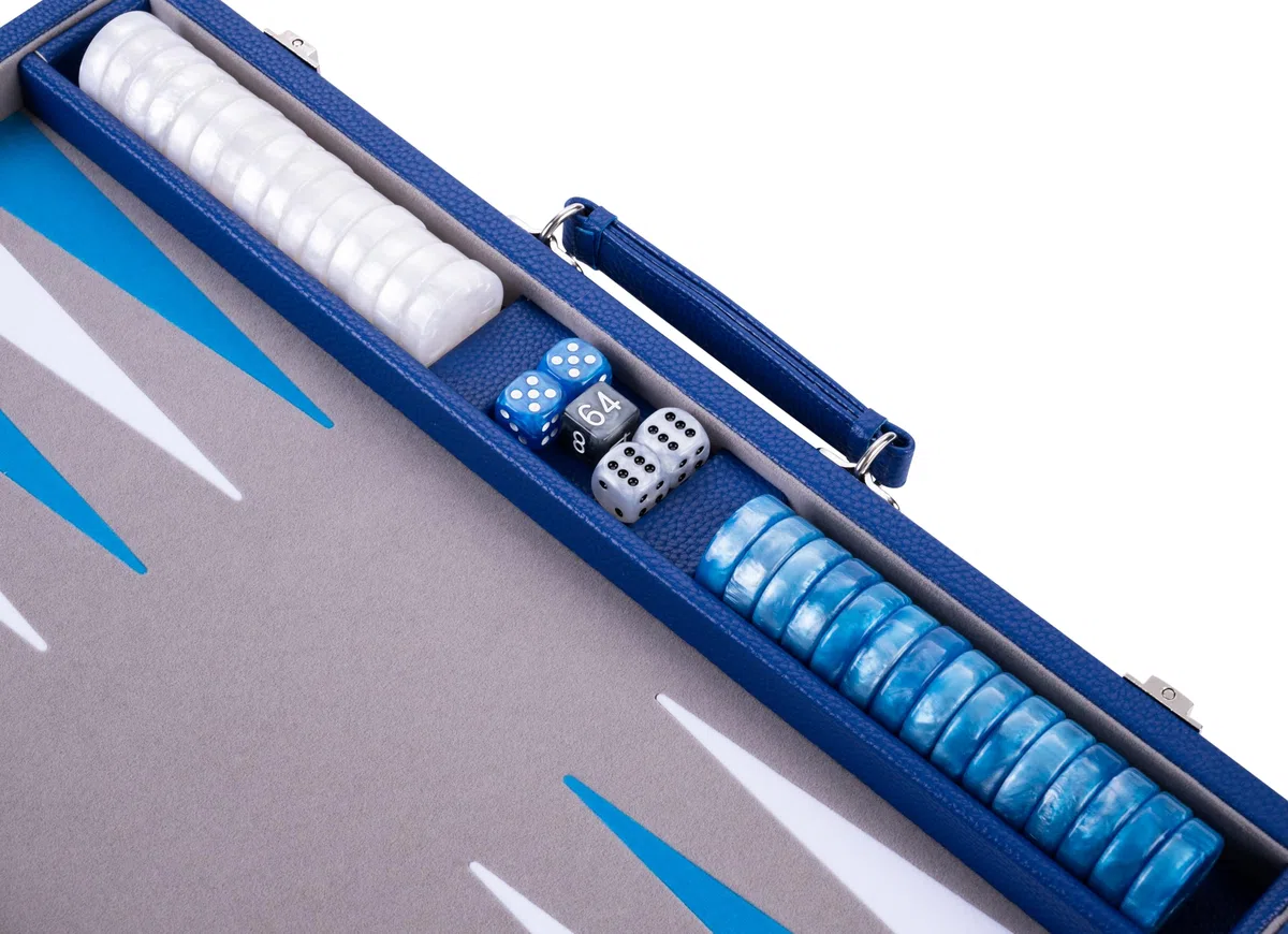 Engelhart - 250521 - Backgammon Deluxe 15" (38 cm) - Gioco di Strategia in Valigetta Elegante - Similpelle, Feltro, Pedine e Dadi Perlati