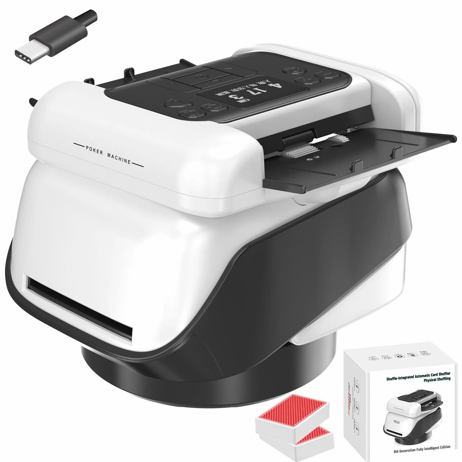 Trasmettitore automatico di carte e mixer per carte con funzione di rotazione a 360°, allocazione personalizzabile per molti giocatori, angolo di uscita versatile, compatibilità (nero)