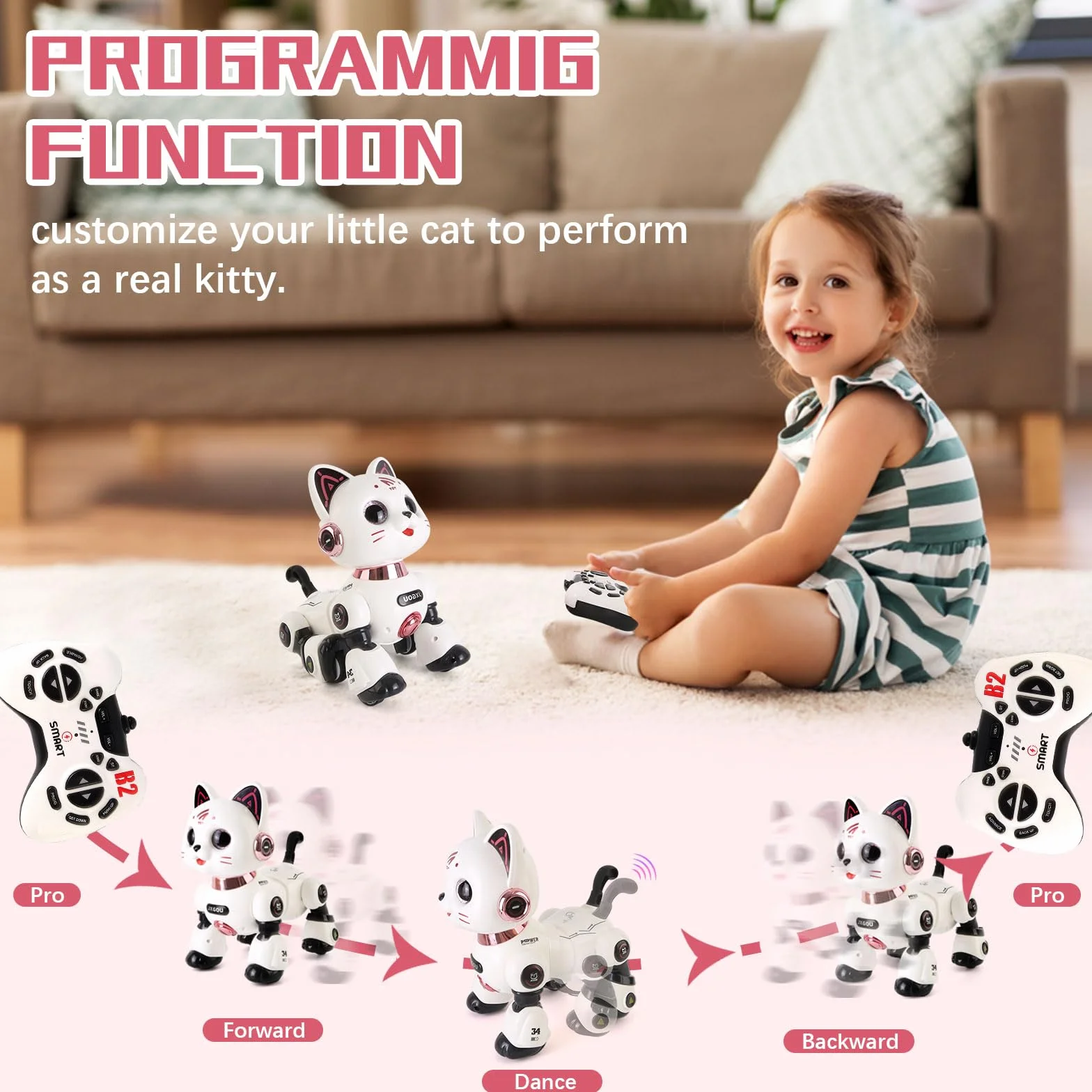 Gatto Robot per Bambini,Robot Gatto Programmabile RC con Luci e Suoni,Giocattolo Robotico Gatto Intelligente,Regalo Educativo per Bambini 8+ Anni