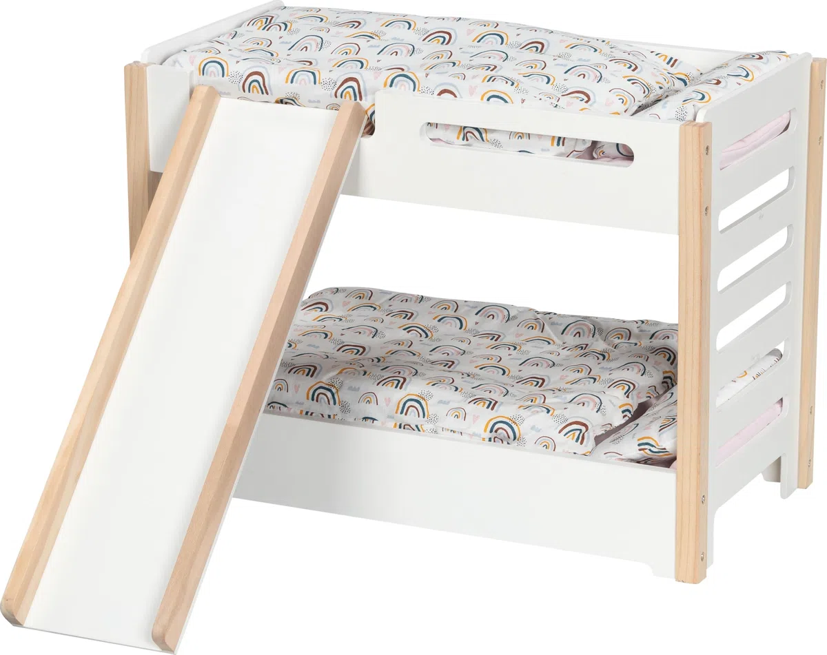 goki 51451 - Letto a Castello con Scivolo - Letto Stabile in Legno per Due Bambole