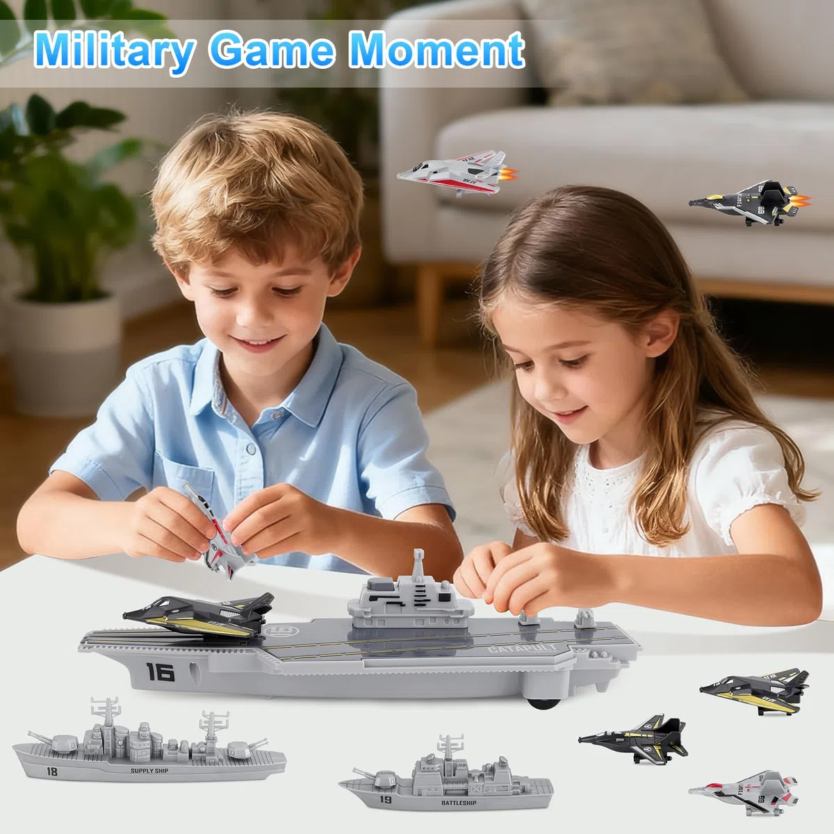 deAO unità di Difesa Militare Gioco Portaerei con Funzione di Espulsione, Veicoli Aerei e Marittimi Inclusi Set da 9 Pezzi Collezione di Forze Armate per Bambini