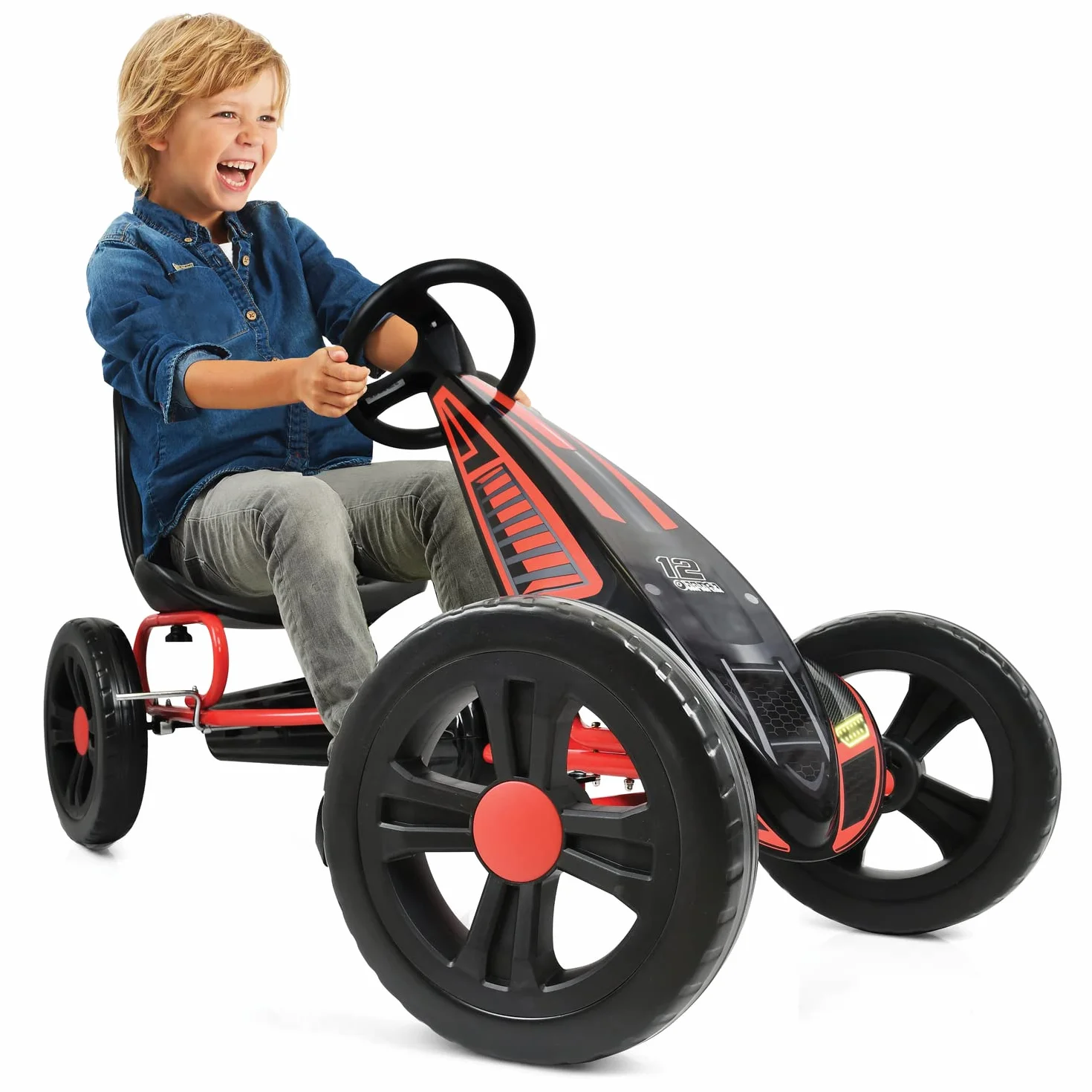 hauck Cyclone Go Kart a Pedali - Cavalcabile Bambino con Freno a Mano e Sedile Regolabile - Ruote EVA Ø 29,1 cm, Telaio in Acciaio - Per Bambini Da 4 a 10 Anni e Max. 55 kg- Rosso