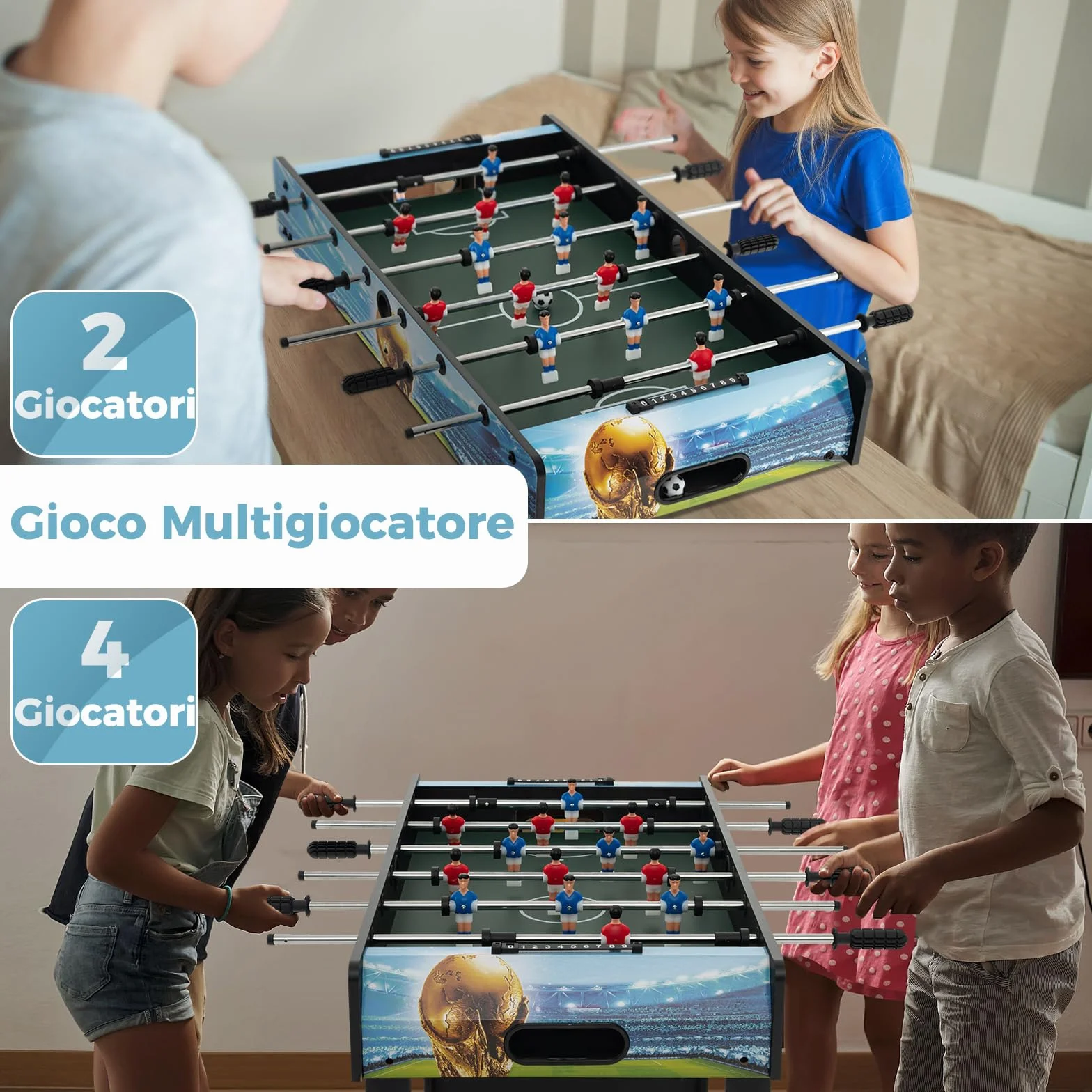 COSTWAY Mini Calcio Balilla, Calcetto con Segnapunti e Gambe Rimovibili, Gioco da Sala Giochi Salvaspazio per Sala Giochi Feste, 94x51x68,5 cm