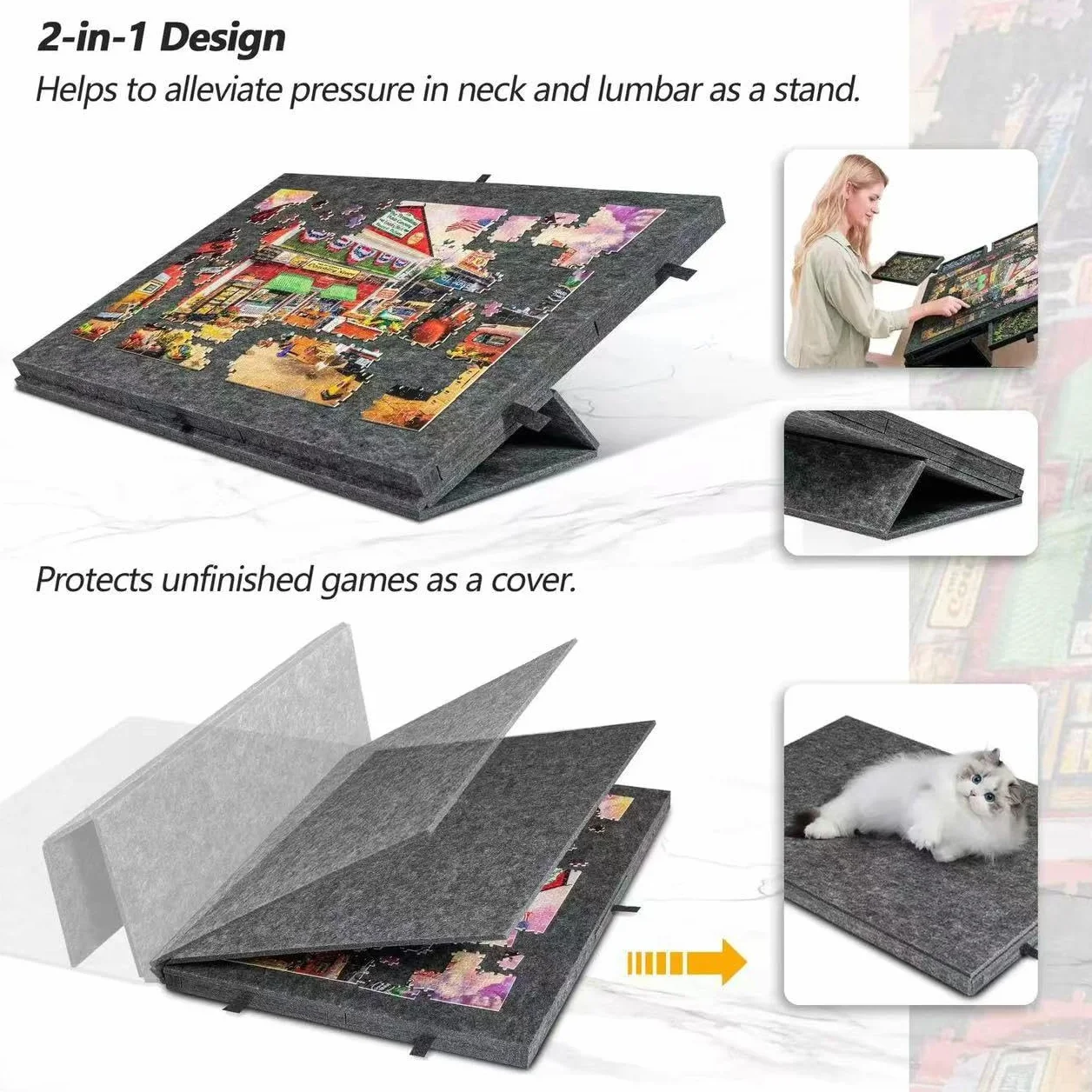 Tavolo puzzle 1000 pezzi, puzzle portatile con 6 cassetti, custodia leggera in feltro, contenitore portatile per 1000 pezzi, tavolo puzzle ribaltabile, per adulti e bambini (nero)