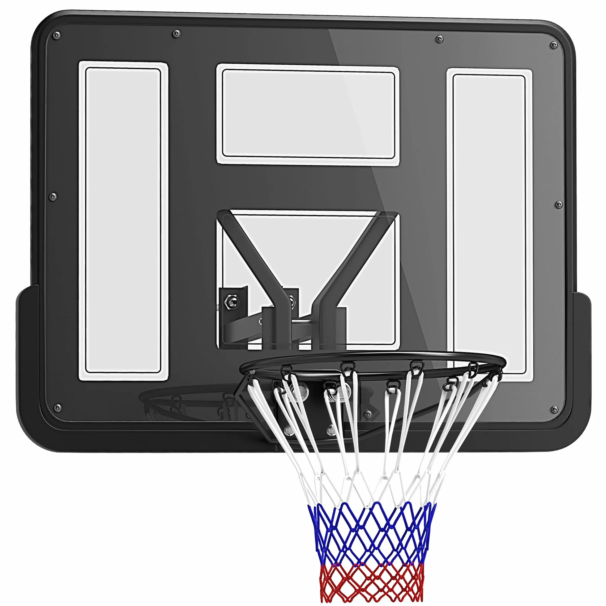 SPORTNOW canestro con tabellone per esterni e interni, tabellone da basket con canestro in acciaio Ø45 cm e rete, montaggio a parete, tabellone da basket per adulti, 110 x 80 x 75 cm, nero