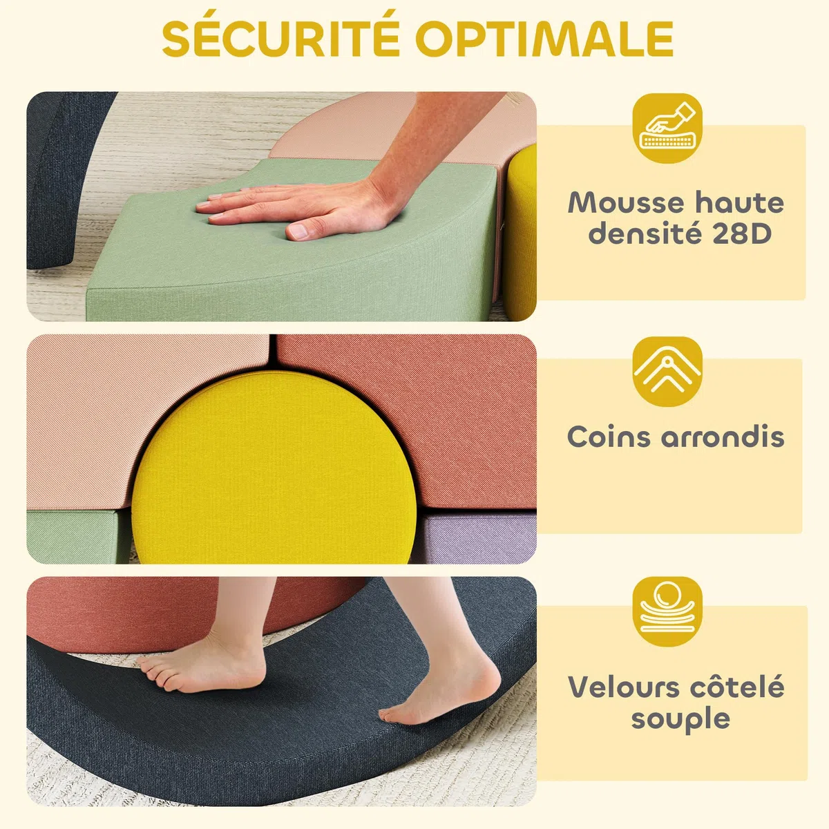 AIYAPLAY 7 pz Motricità Baby in Muschio, modulo motorio bambino con custodia lavabile, giocattoli educativi per strisciare arrampicata per bambini in età prescolare, multicolore