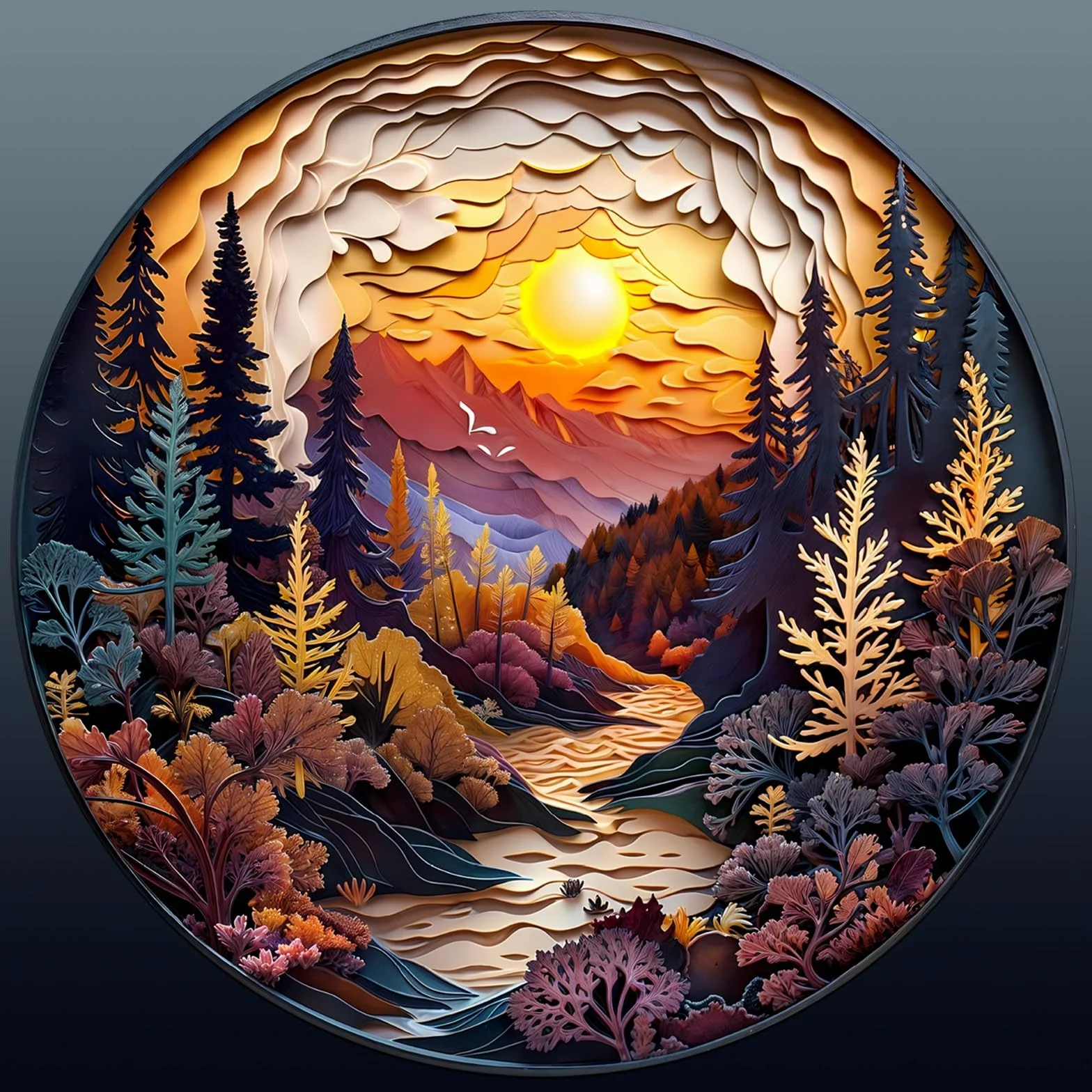 Puzzle in legno per adulti, 300 pezzi, visuale 3D, tramonto, foresta, puzzle in legno, per adulti, 34 x 34 cm, puzzle irregolare unico, puzzle in legno, a forma di animale, in legno con scatola in
