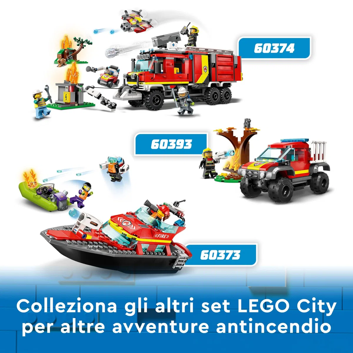 LEGO 60374 City Fire Autopompa dei Vigili del Fuoco, Unità di Comando dei Pompieri con Camion Giocattolo e Droni Terrestri e Aerei, Veicoli per Bambini, Ragazzi e Ragazze
