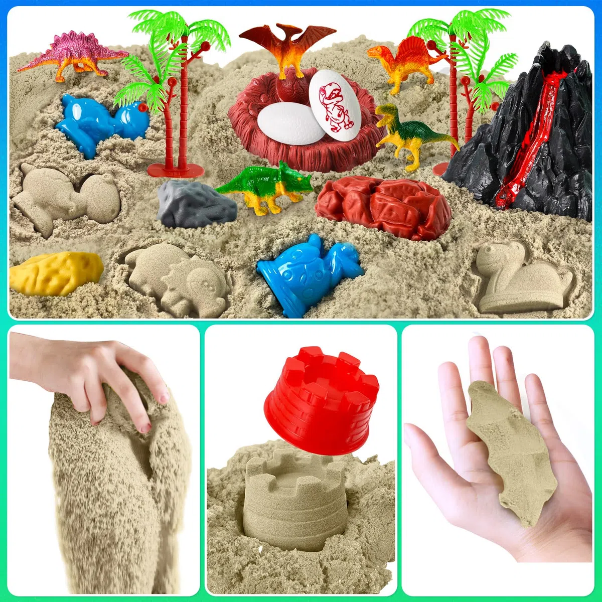 ESSENSON Sabbia per Bambini 1 KG Kit di Dinosauri Giocattoli Sensoriali Regalo 3-12 Anni