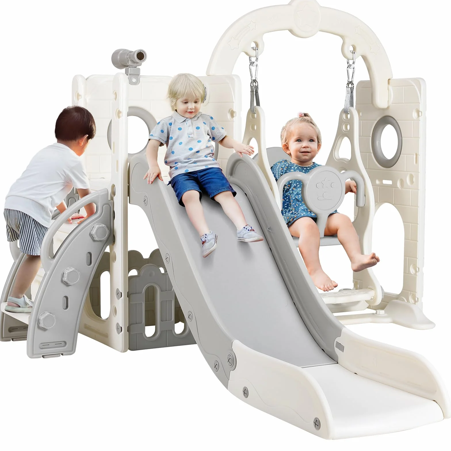 Scivolo per Bambini, Toddler Climber Swing Set, 5 in 1 Parco Giochi, con Altalena, Scivolo, Scala da Arrampicata, Telescopio, Deposito, Set di Giochi per Interni all'aperto, Scivolo Indipendente