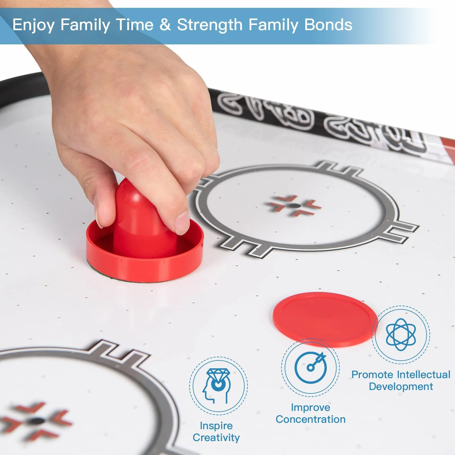 HOMASIS Mini Air Hockey da Tavolo, Hockey da Tavolo ad Aria con Segnapunti LED Elettronico, Giocattolo con 2 Dischi, 2 Impugnature e 2 Bersagli per Bambini e Adulti, 107x56x30cm (DW10020IT-HS)