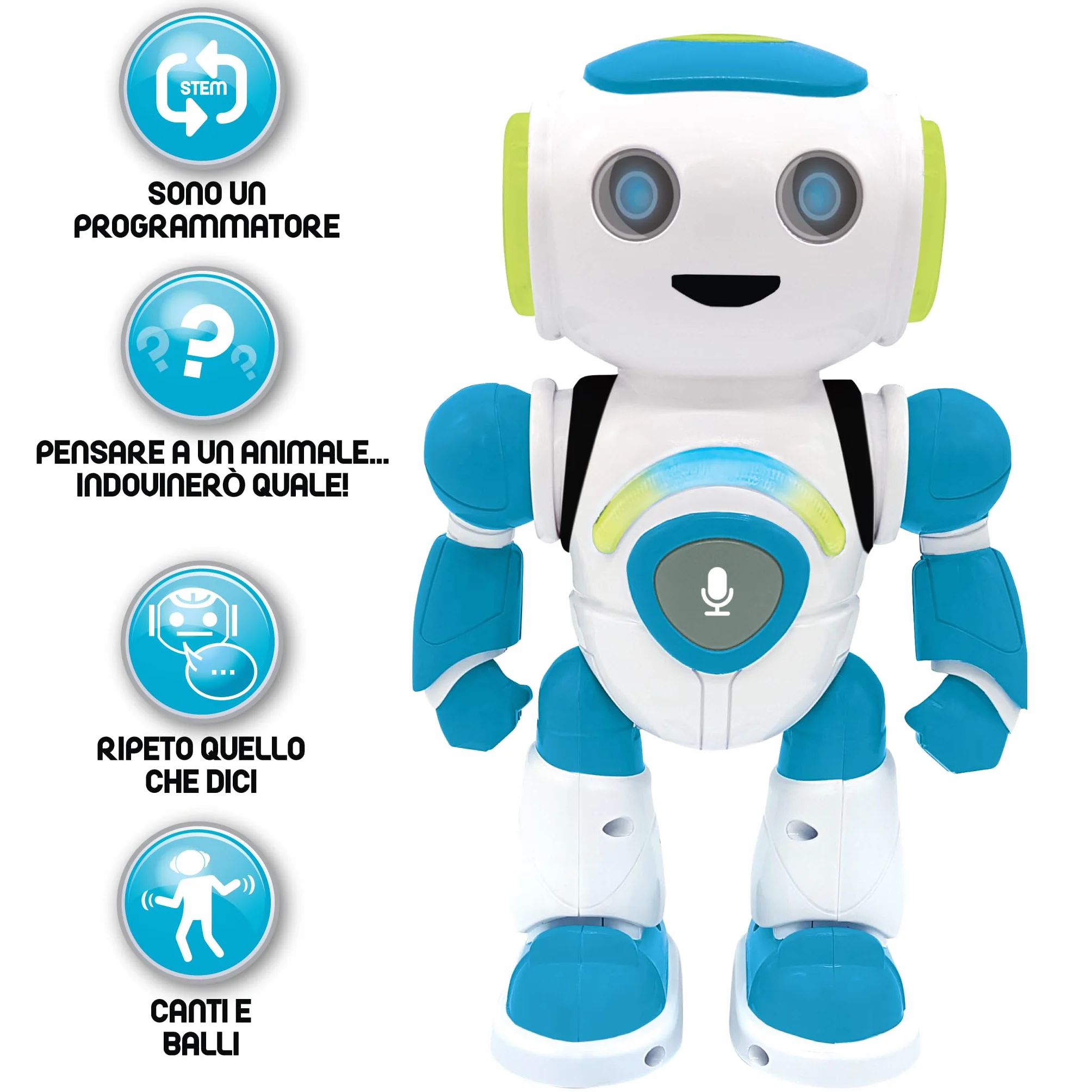 Lexibook, Powerman Jr., Robot giocattolo intelligente interattivo che legge nella mente giocattolo per bambini che ballano musica, Blu, ROB20IT