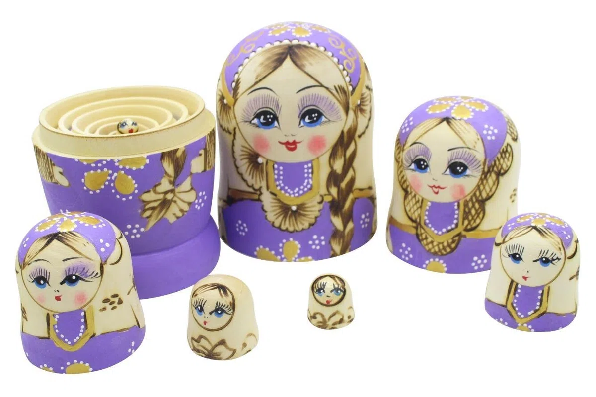 Bambole Babushka tradizionali russe nidificanti in legno Set di 7 matriosche viola giocattolo impilabile regalo per bambini