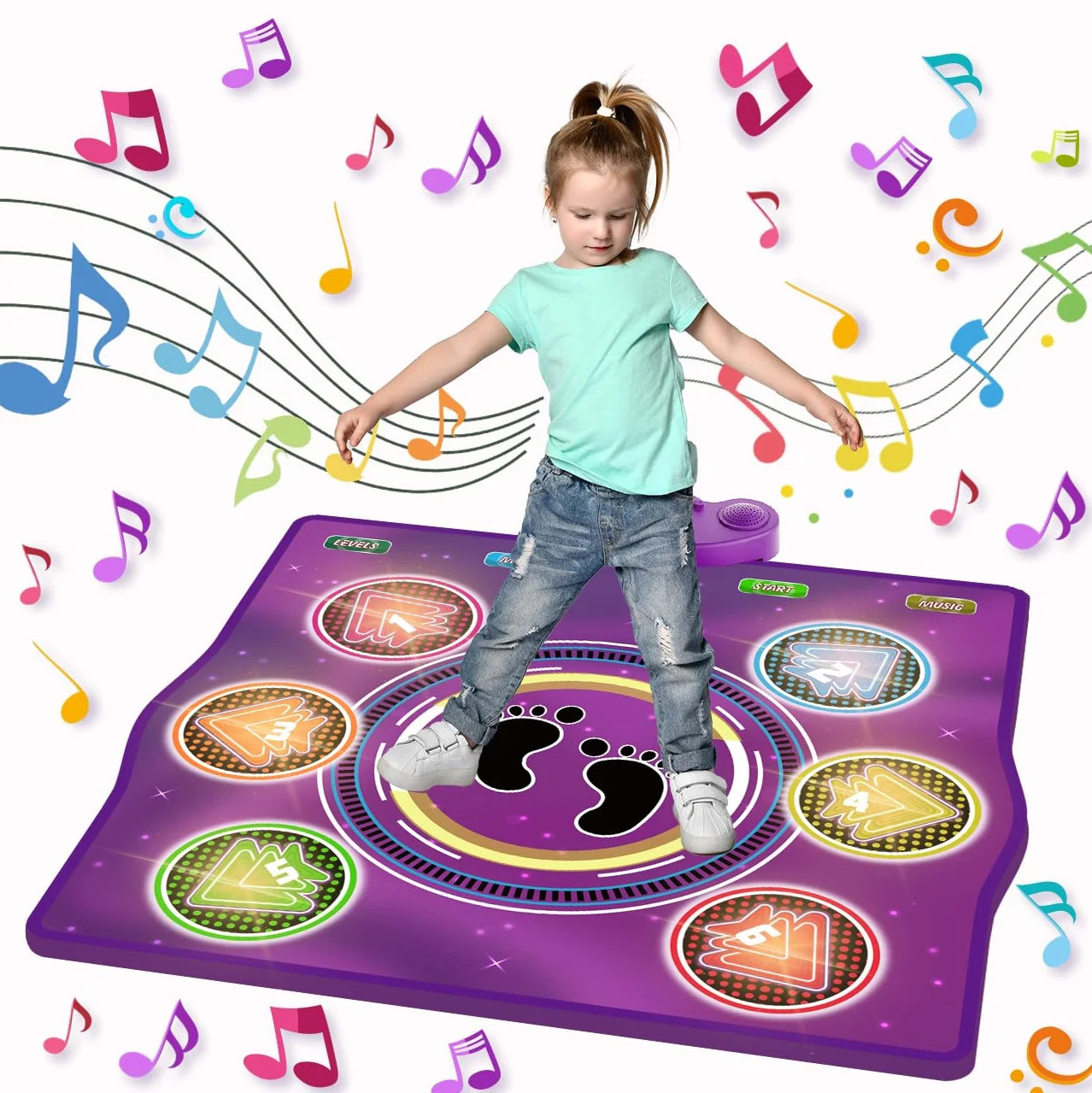 Tappeto da Ballo Musicale elettronico aggiornato con 6 Tasti Luminosi, 6 modalità di Gioco, Supporta Musica da Cellulare, Ideale per Bambini 3-12 Anni, Compleanni