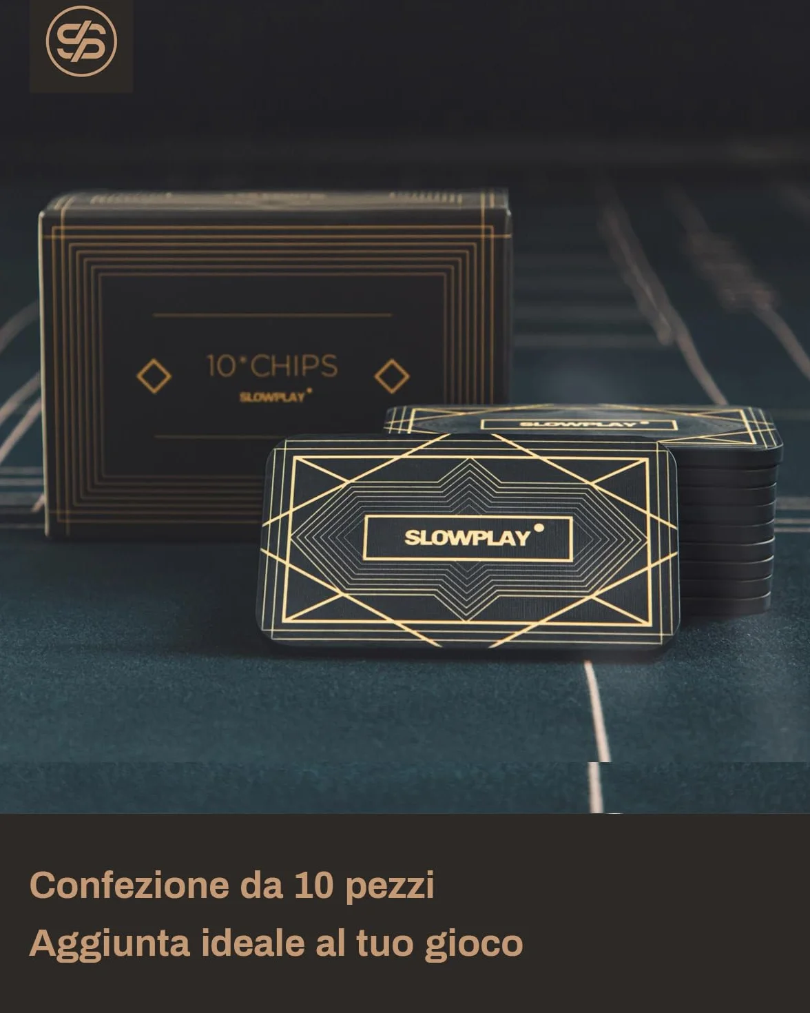 SLOWPLAY Placche Fiches Rettangolari da Poker, Confezione da 10 Pezzi, Placche Professionali in Stile Europeo Senza Denominazione, Ceramica Composita da 34 Grammi (Nero)