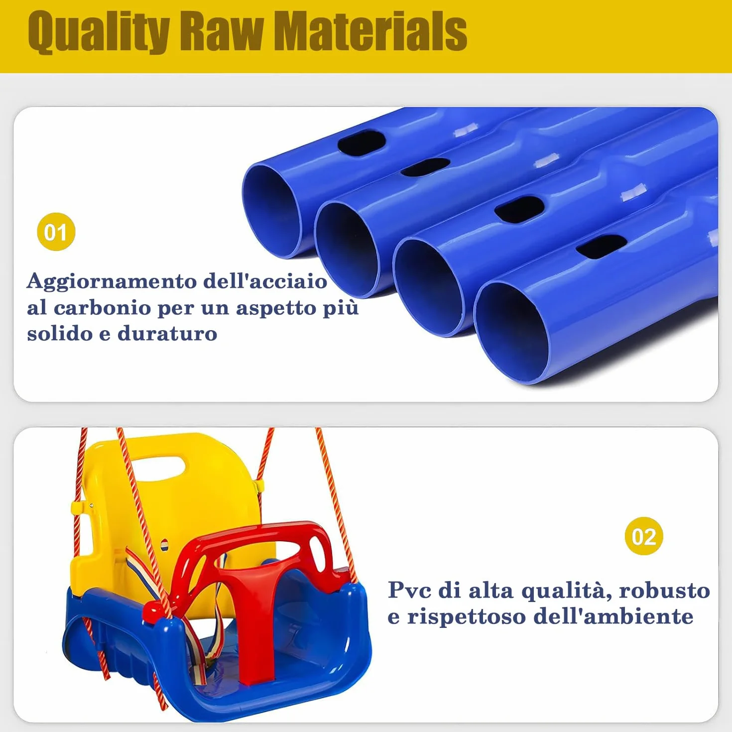 Altalena 3 in 1 per Bambini, Altalena per Esterni e Interni, Resistente con Seggiolino per Bambini, Blu, Metallo e Plastica, Contemporaneo, SWING