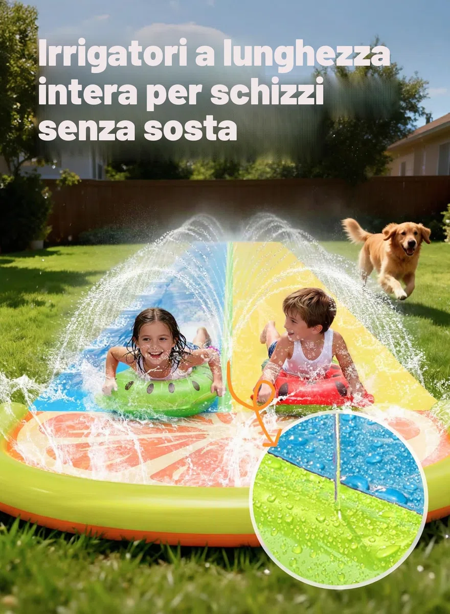 Sloosh Scivolo d'Acqua Gonfiabile 22,5ft con 2 Tavole, Doppio per Prato con Irrigatori, Giocattolo Estivo per Bambini e Adulti, Arancione