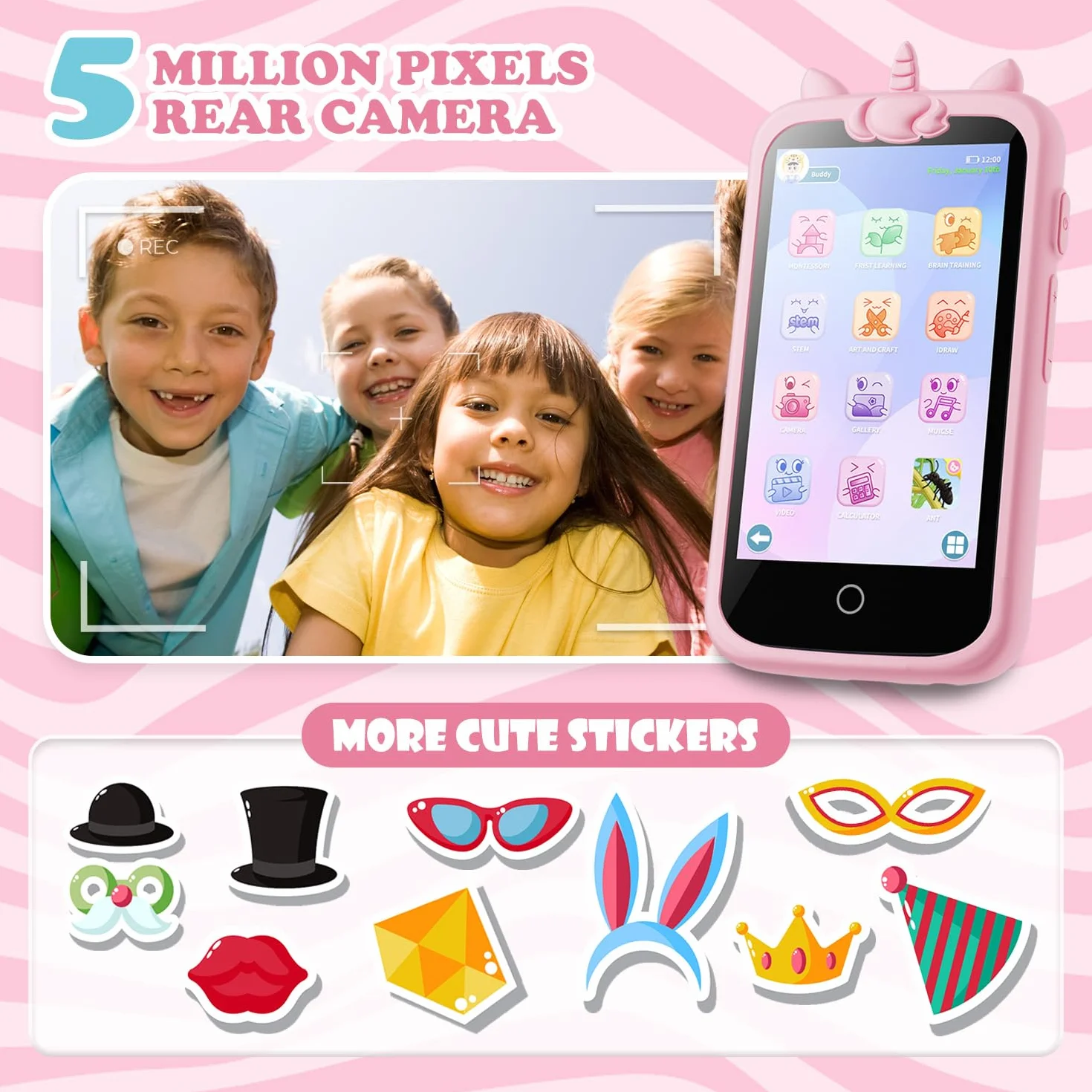 Smartphone Giocattolo per Bambini, 3.97" Cellulare Giocattolo Regalo Natale/Compleanno, 200+ Puzzle Gioco Smartphone Bambini, 2000mA Telefono Finto per 3 ai 12 Anni (Blu) (D2-pink-1)