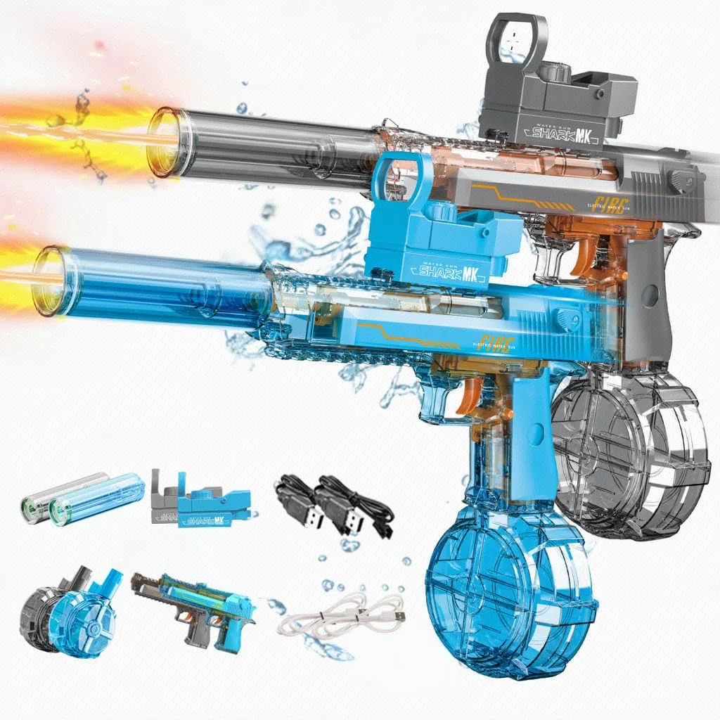 Pistola Elettrica ad Acqua per Adulti Bambini, 2 Pistole ad Acqua Automatiche Spara Acqua con Luce a LED, Piscina Spiaggia per Feste all'Aperto Ragazzi Ragazze Giocattoli, Nero E Blu