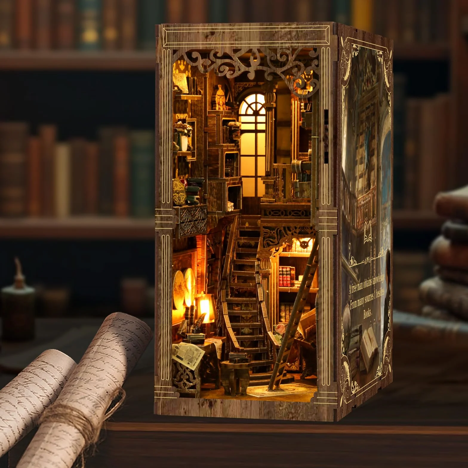 Kit Diy Book Nook, Collezione Di Libri Vintage, Puzzle In Legno In Miniatura Fai Da Te Con Luce Led, Idea Regalo Creativa Per Adulti e Adolescenti a Partire Dai 14 Anni, Biblioteca