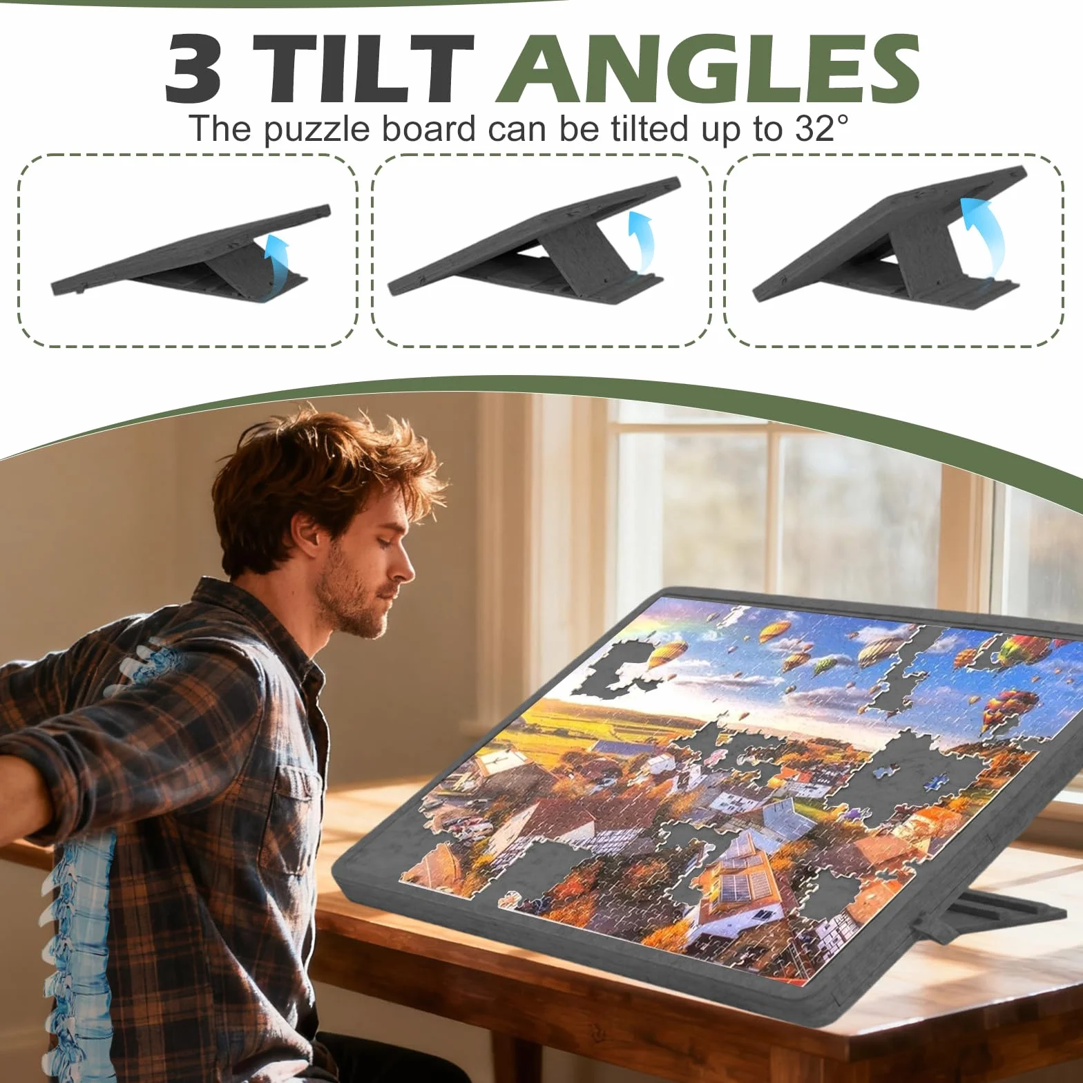 Jigsaw Puzzle pieghevole con 4 cassetti, tavolo puzzle portatile con supporto 2 in 1 e copertura, super leggero in feltro con 6 scomparti, accessorio puzzle per fino a 1000 pezzi (nero)