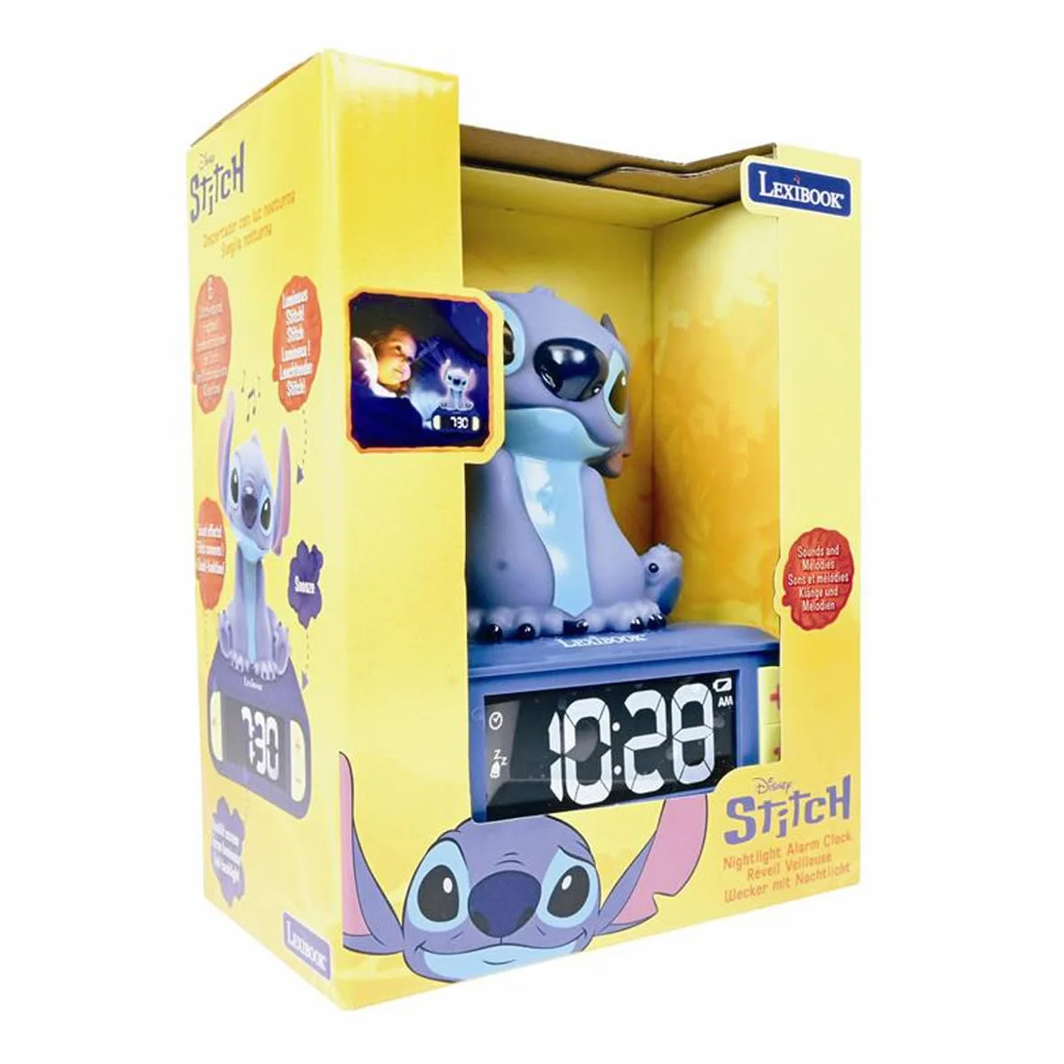Lexibook, Disney Stitch, Sveglia notturna Stitch, Suoni e melodie, Schermo LCD retroilluminato, Luminoso, Snooze, Blu, RL800DLXB