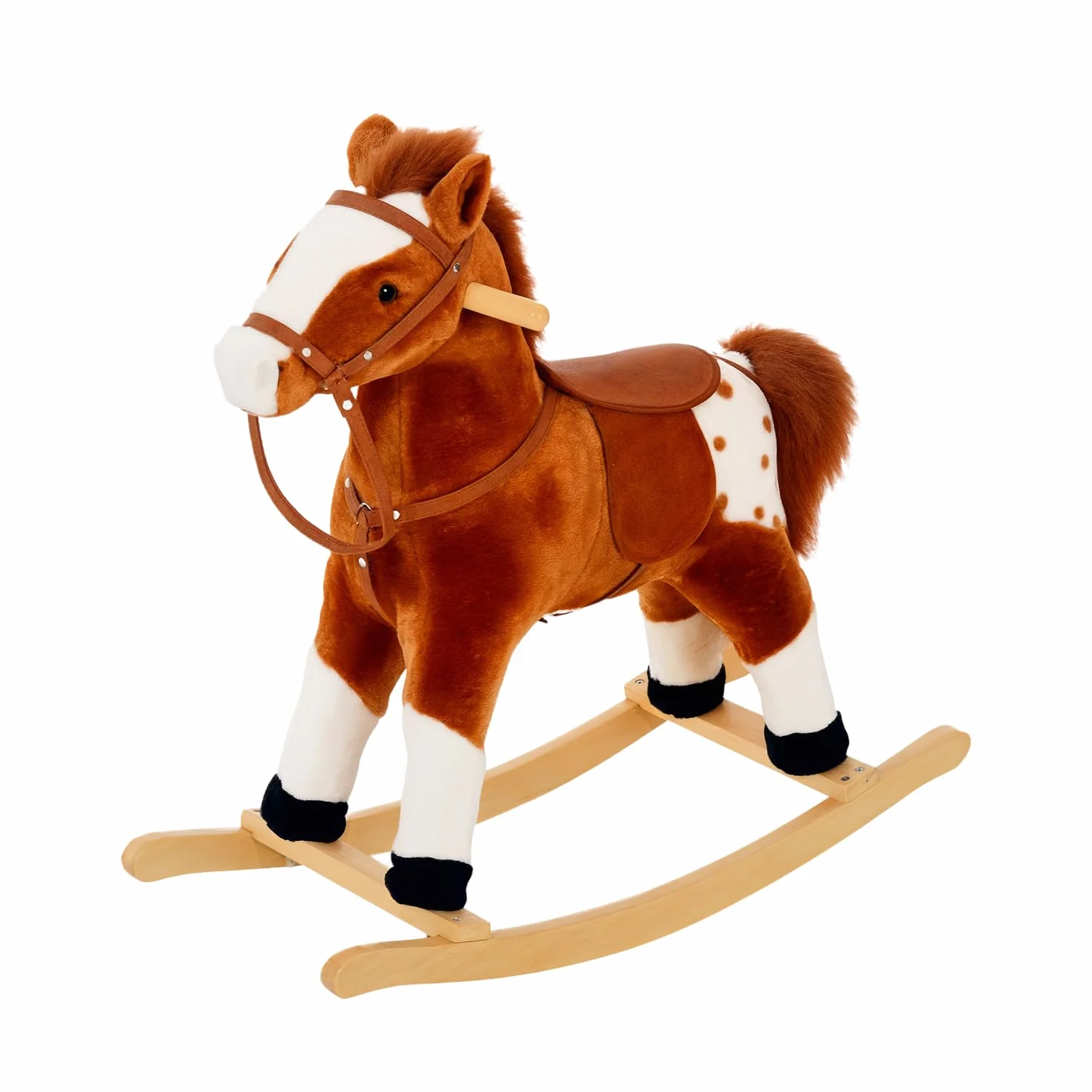 HOMCOM Cavallo a Dondolo in Legno con Suono Animale Regalo Giocattolo per i Bambini, 74 x 28 x 65 cm, Marrone