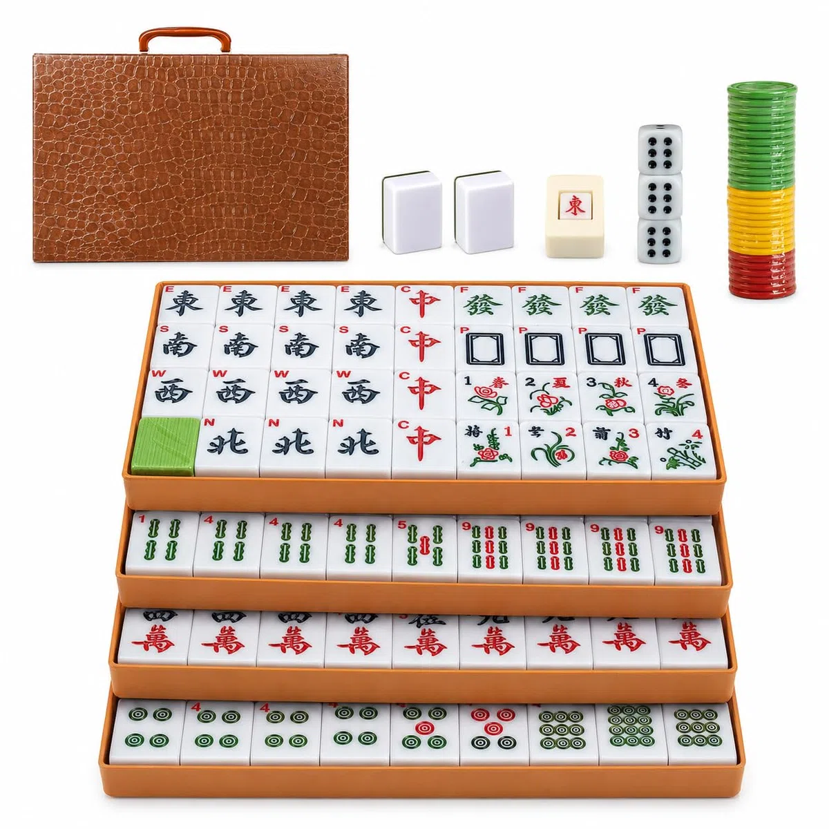Set di Mahjong grande tradizionale cinese 144 piastrelle 30mm con dadi fiches scatola portaoggetti in pelle numeri arabi