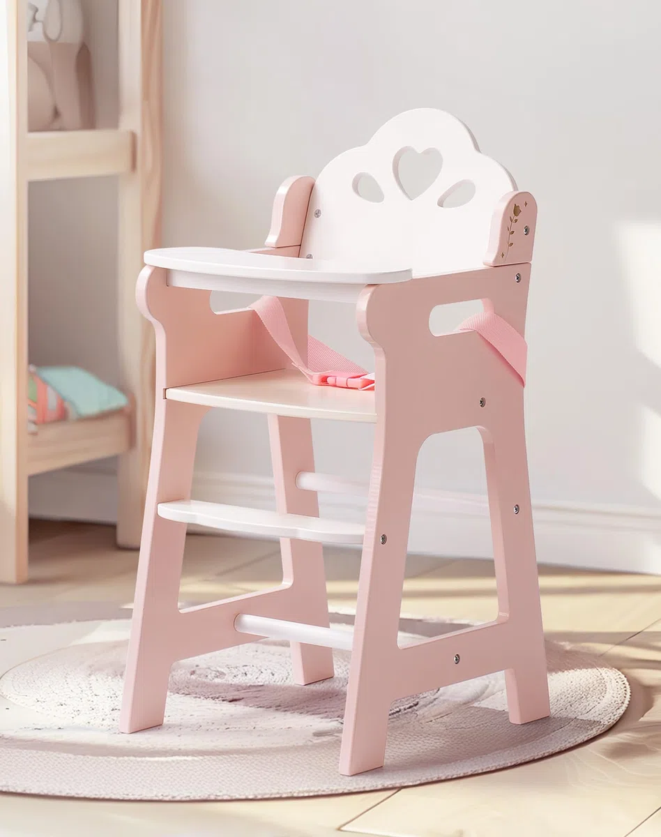 ROBUD Seggiolone per Bambini con Cintura di Sicurezza Regolabile, Tavolo e Poggiapiedi per Bambole fino a 18", Giocattolo dai 3+ Anni Rosa